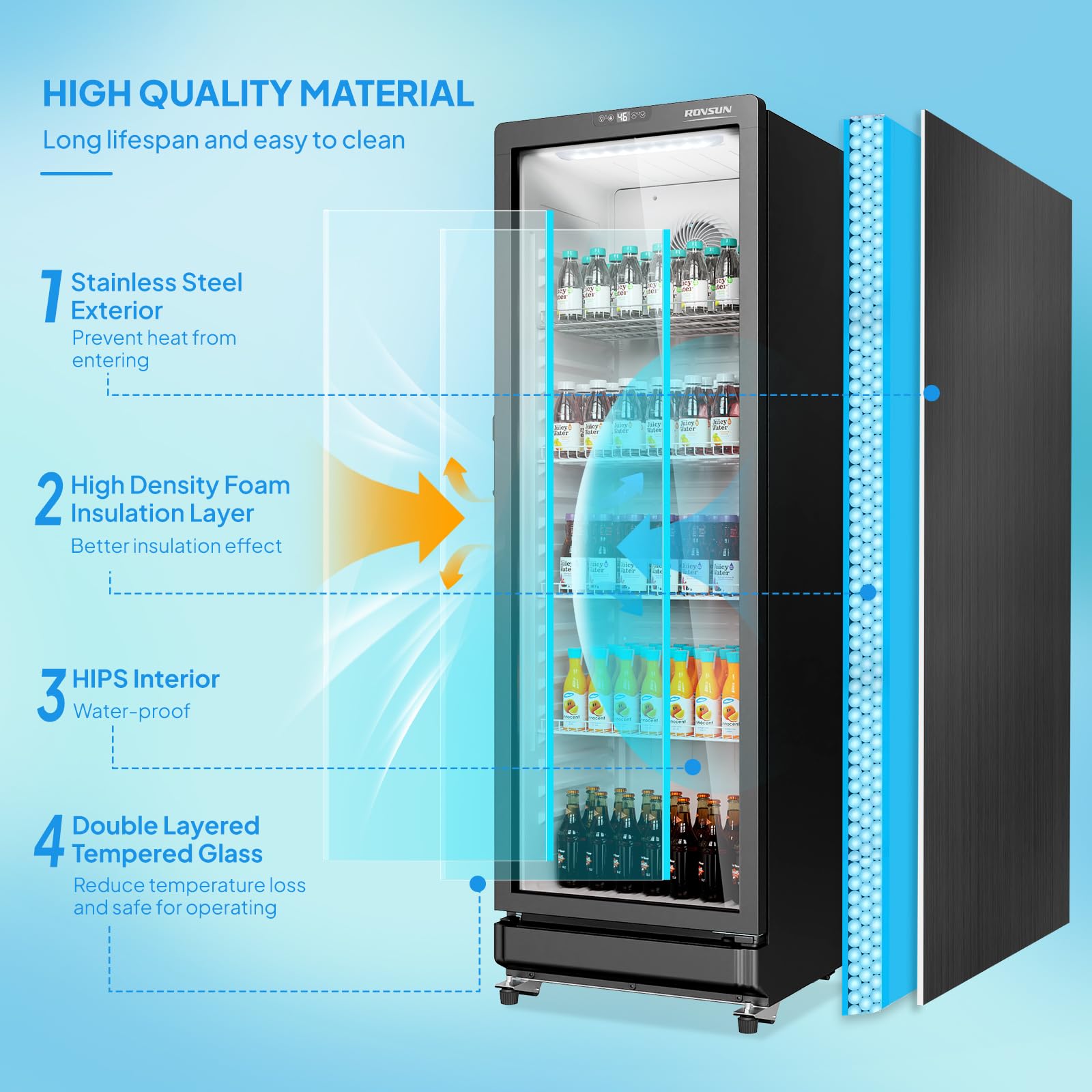 ROVSUN 21" 10 Cu.Ft. Black Glass Door Merchandising Refrigerator