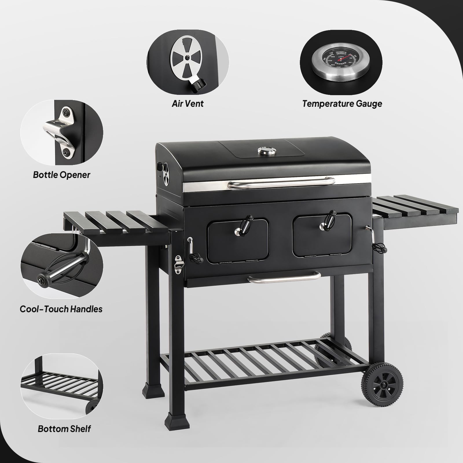 ROVSUN 37.4" Charcoal Grill with Two Foldable Side Tables