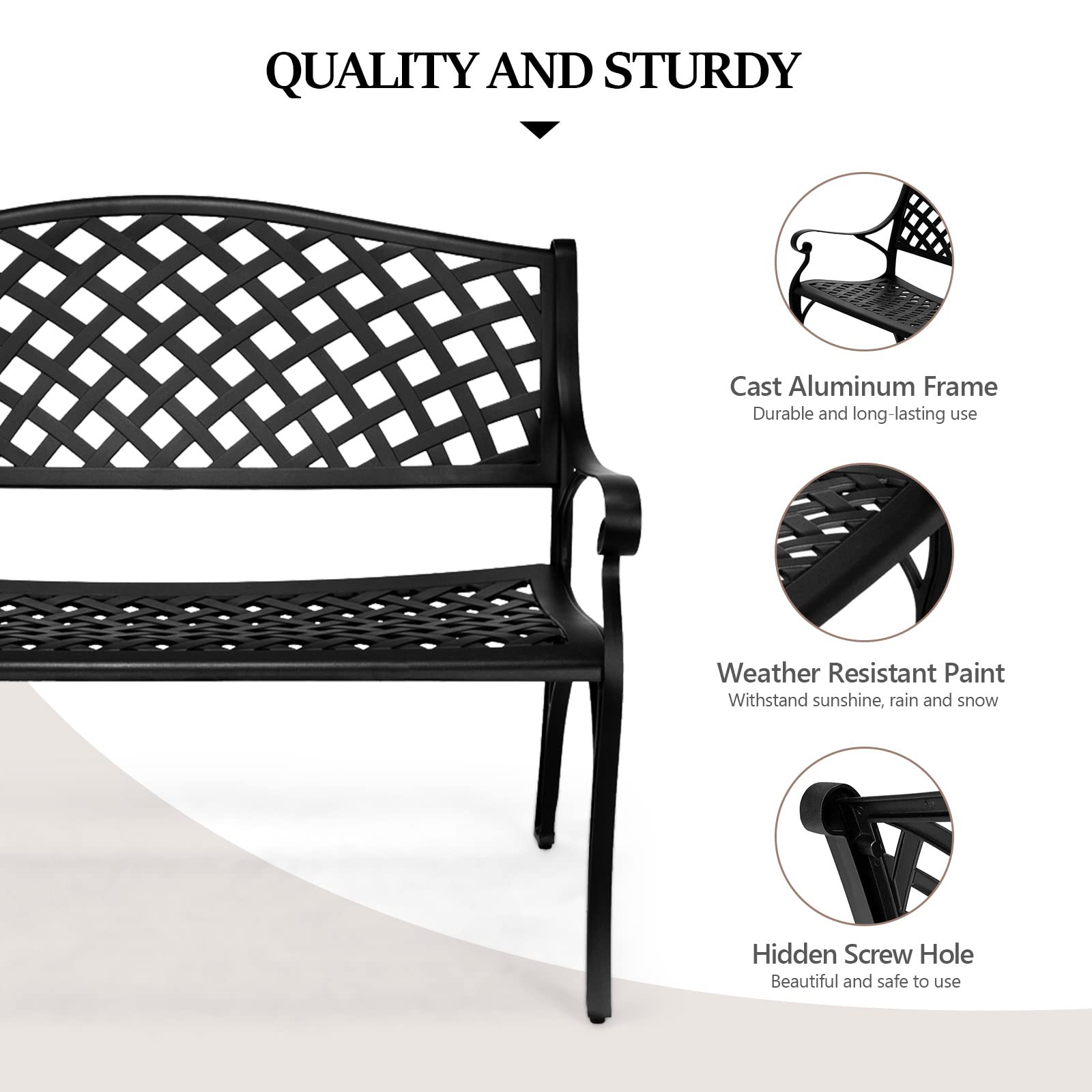 40.5" Outdoor Bench Cast Aluminium Black