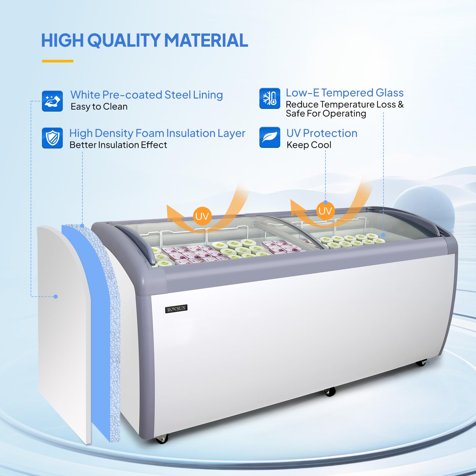 ROVSUN 71" 19 Cu.Ft. 295W 110V Commercial Ice Cream Freezer