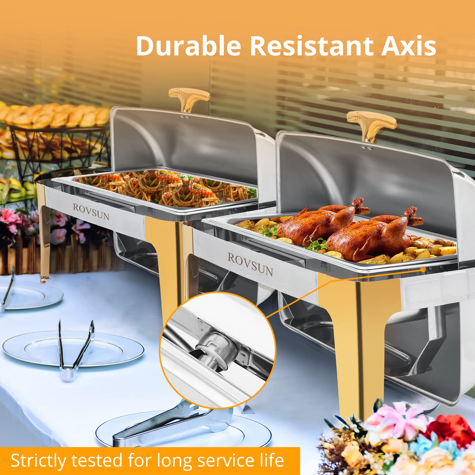 ROVSUN 9 QT Roll Top Rectangle Silver Gold Chafing Dish Buffet Set