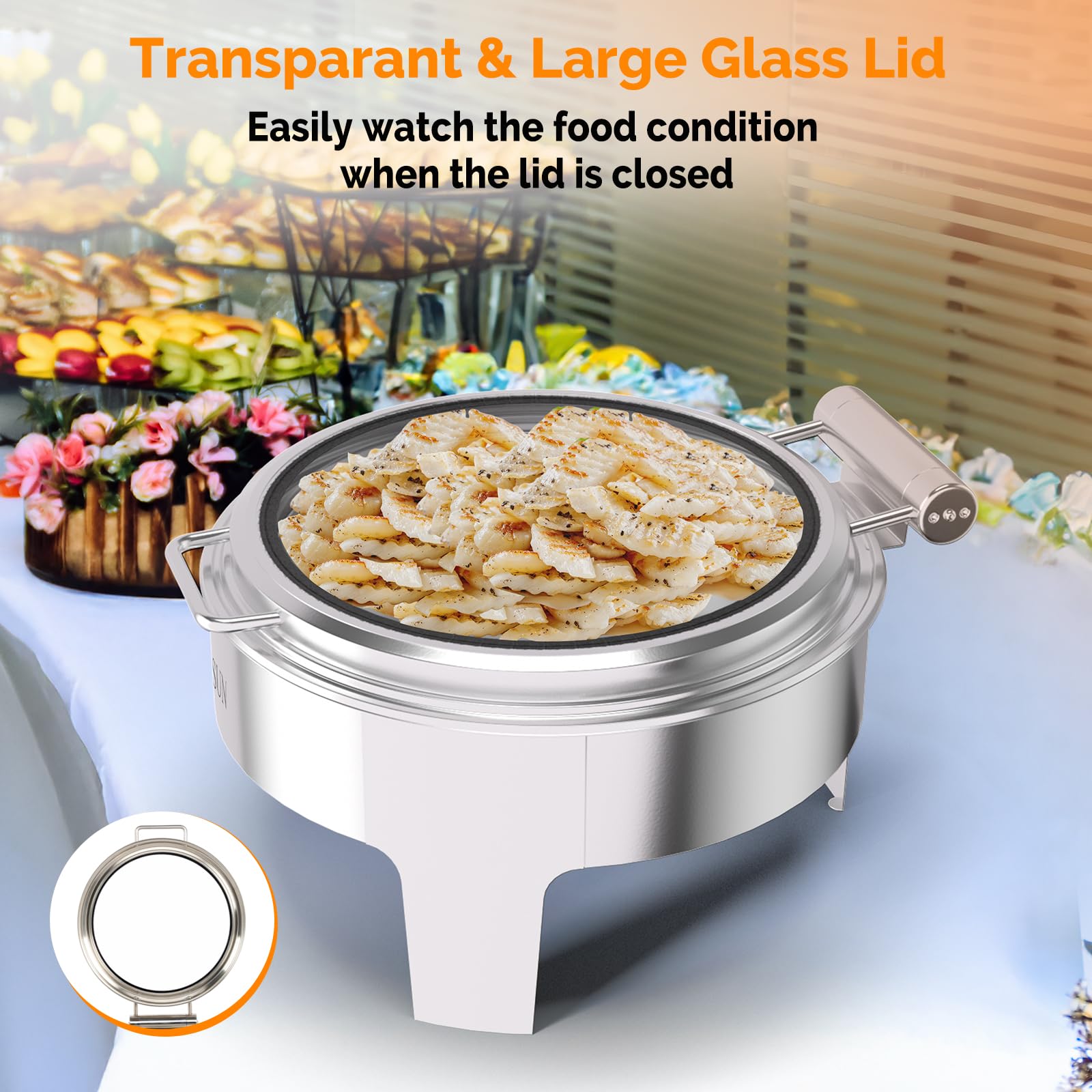 ROVSUN 6 QT Round Silver Chafing Dish Buffet Set with Serving Tong