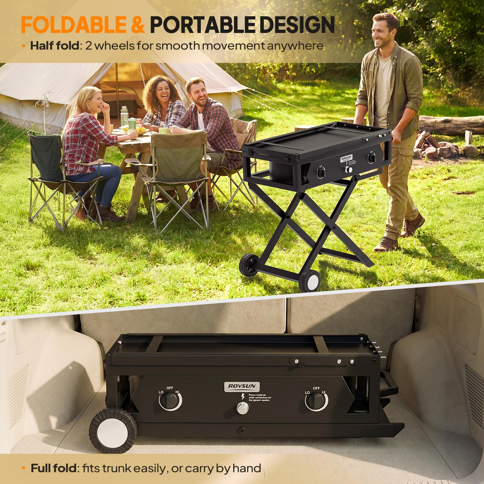 ROVSUN 2 Burner 150000 BTU Foldable Gas Stove with Side Table