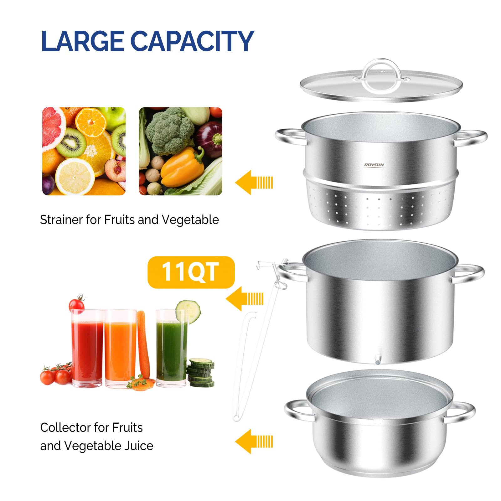 ROVSUN 11 QT Stainless Steel Juice Steamer Pot