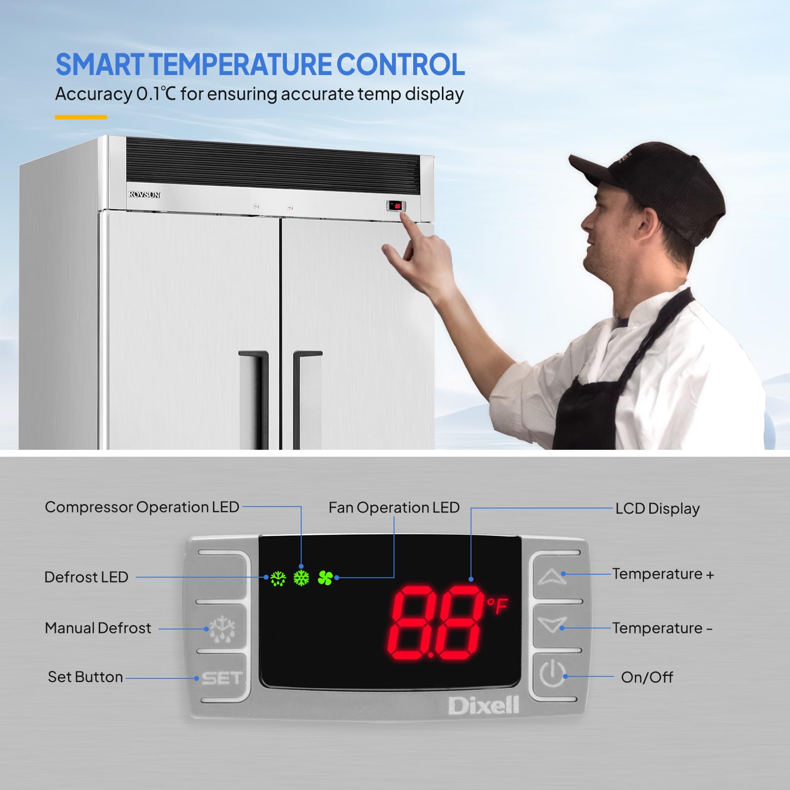 ROVSUN 54" 40 Cu.Ft. 550W 115V Double Door Reach-In Refrigerator