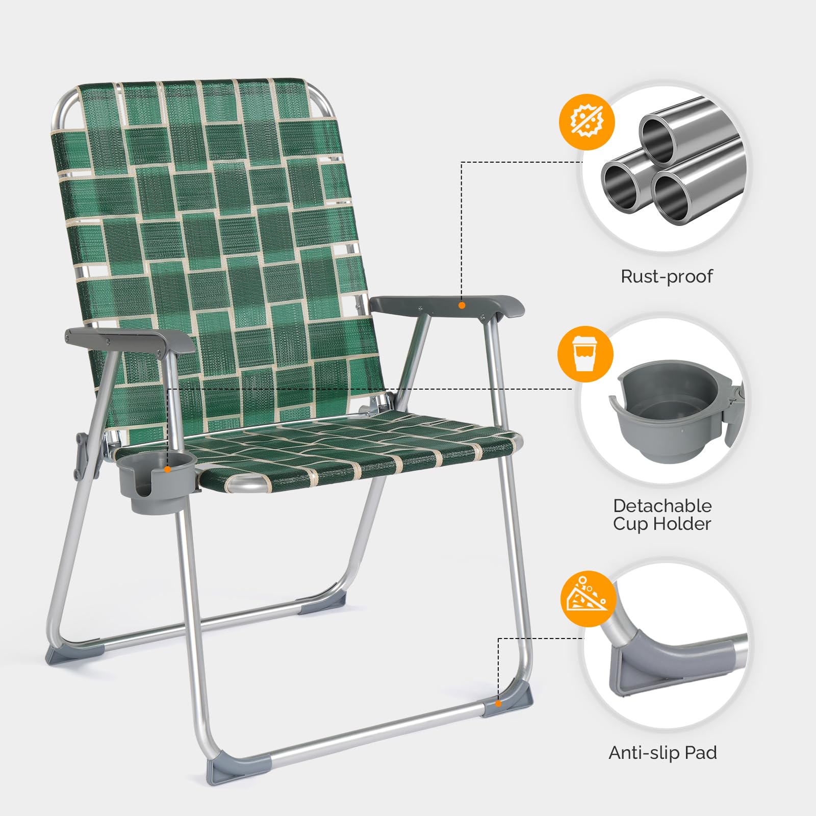 Oversized Outdoor Folding Camping Beach Chair Set with Cup Holder Dark Green