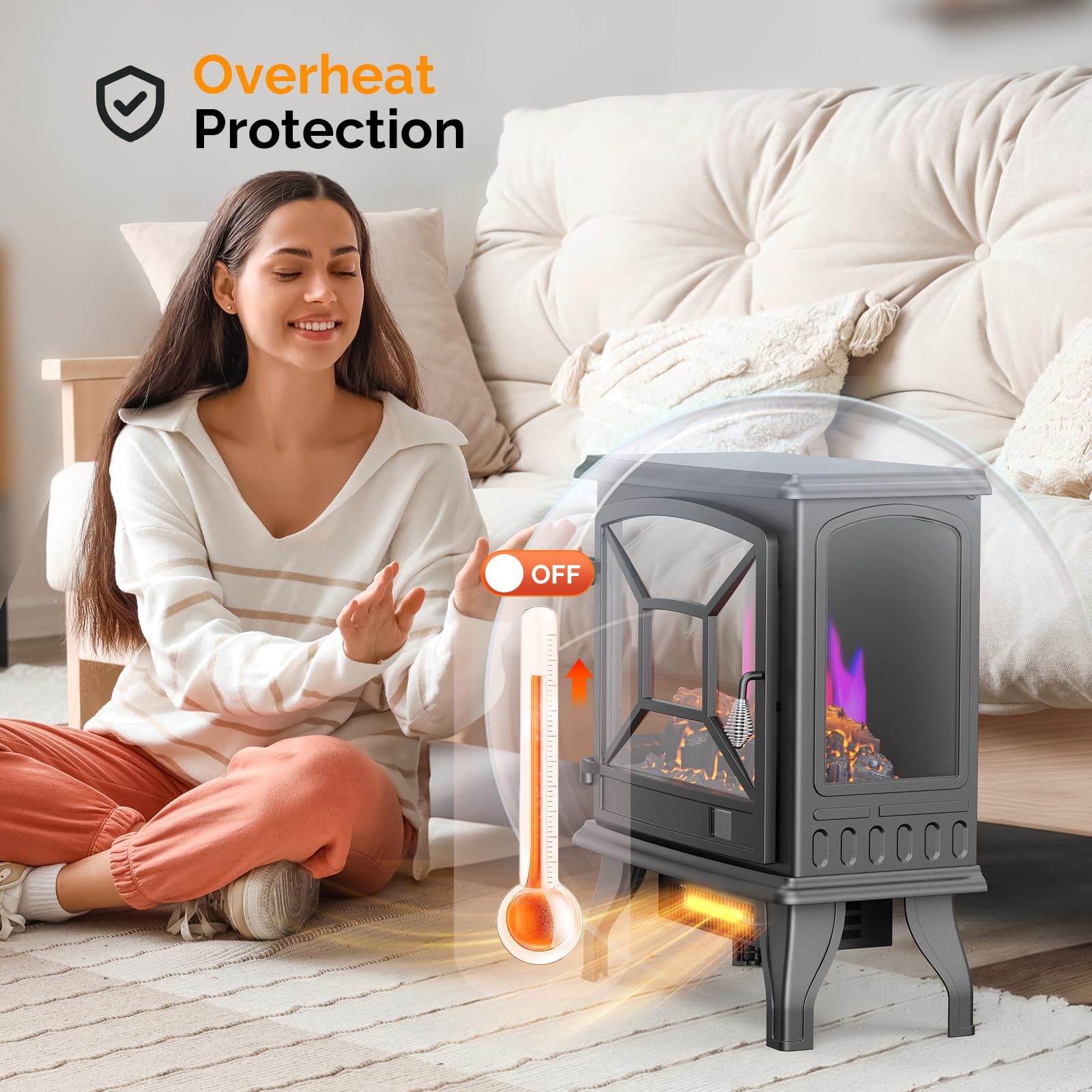 ROVSUN 23" High 1400W 120V Electric Fireplace Stove with Remote Black