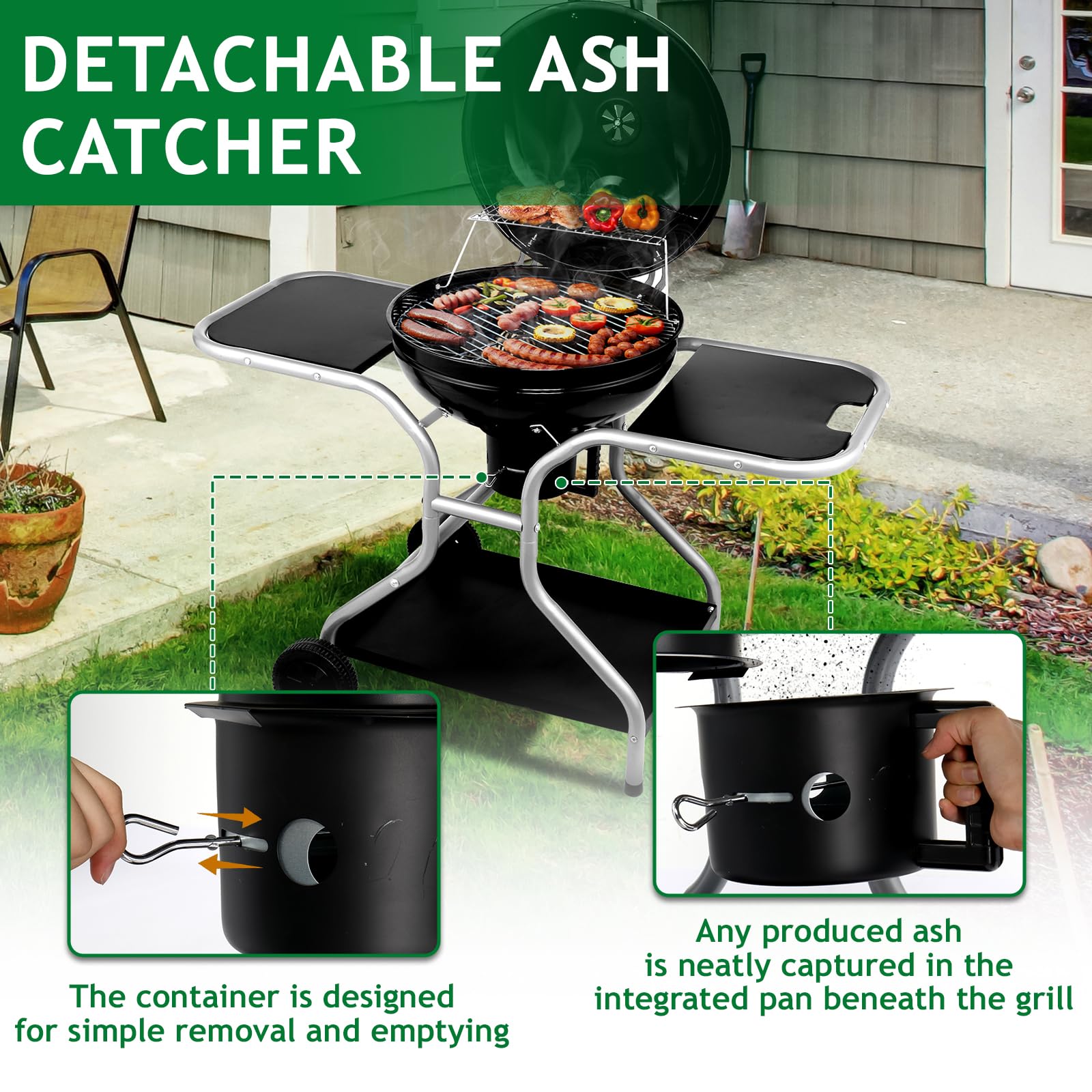 22.5" Kettle Charcoal Grill with Side Table & Ash Catcher