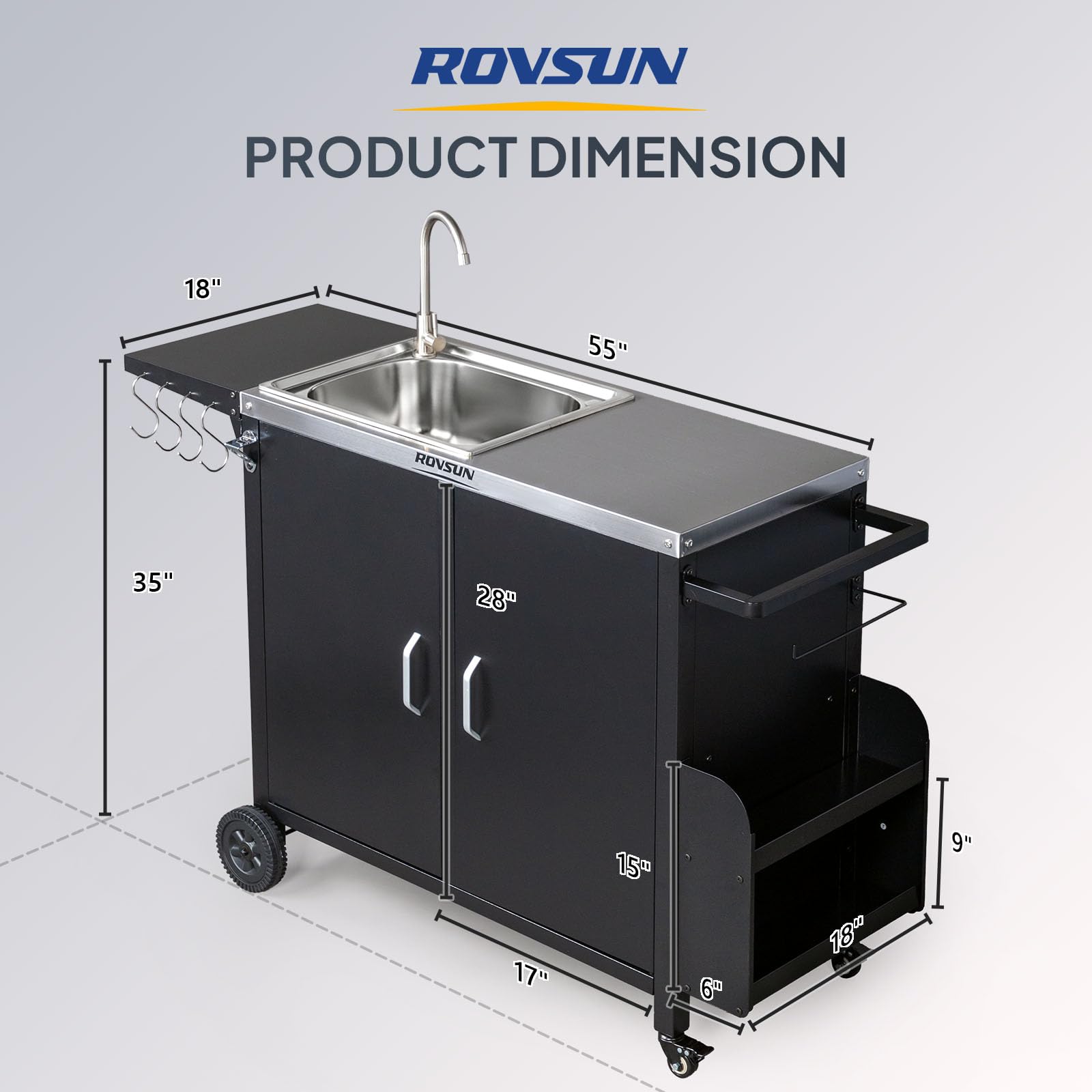 ROVSUN 55" Outdoor Grill Cart with Sink