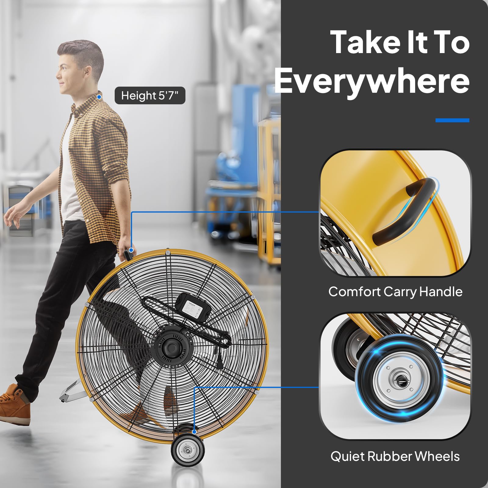 ROVSUN 24" 130W 110V Yellow Drum Fan