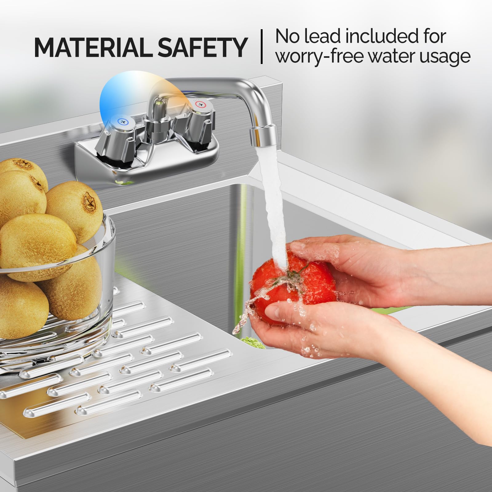 ROVSUN 24" x 18" 1 Bowl Underbar Hand Sink with Faucet & Left Drainboard