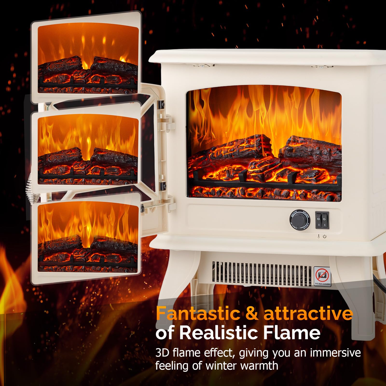 ROVSUN 20" High 1400W 120V Electric Fireplace Stove Milky White