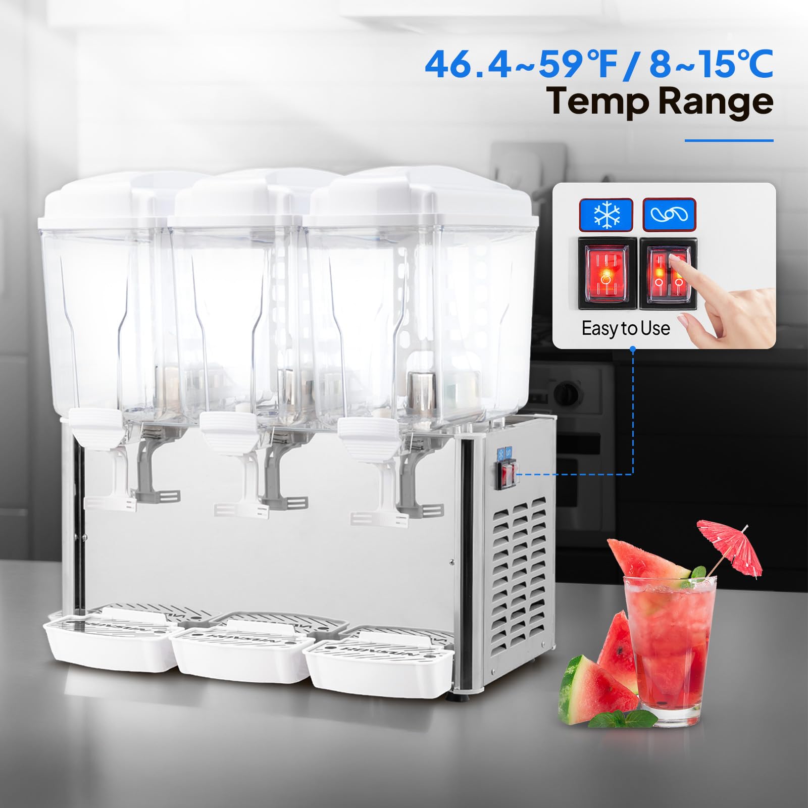 ROVSUN 14.4 Gallon 380W 110V 3 Tank Refrigerated Beverage Dispenser for Juice & Cold Drink