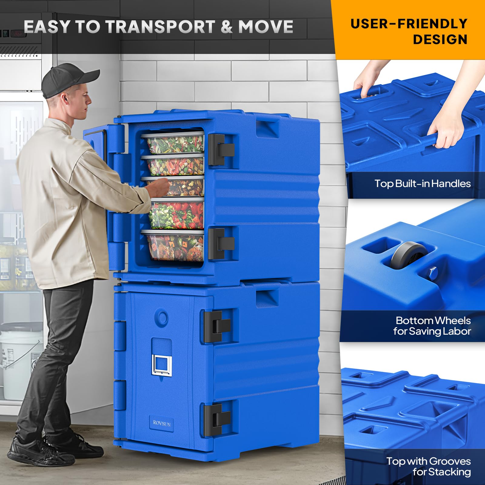 ROVSUN 82 QT Insulated Food Pan Carrier with Wheels Blue