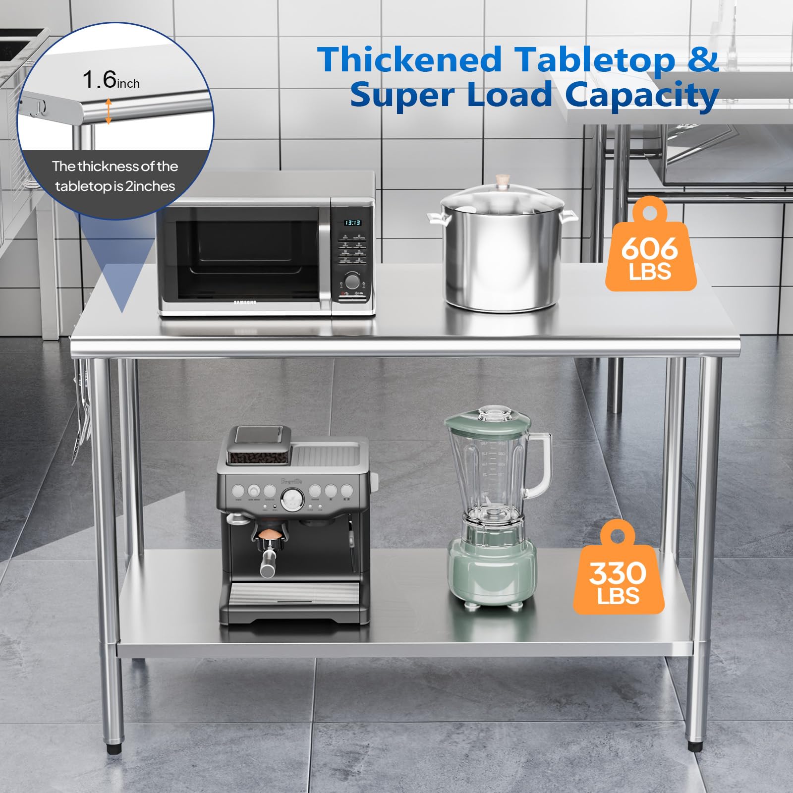 ROVSUN 47" x 24" Stainless Steel Table with Undershelf