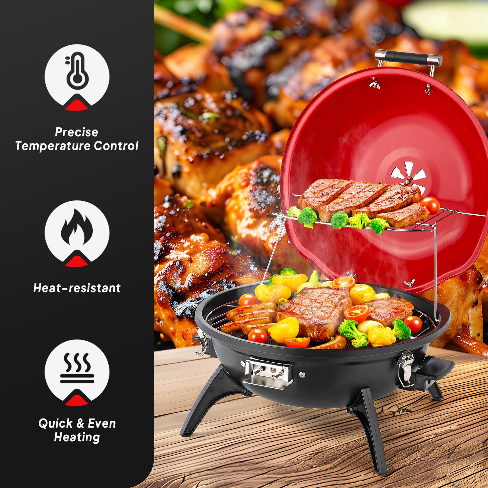 ROVSUN 1,600W Tabletop Electric Grill with Temperature Control Red