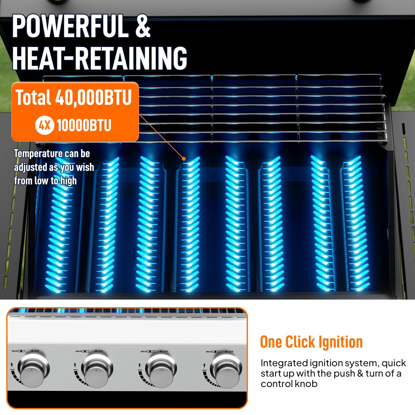 ROVSUN 4-Burner 40,000 BTU Propane Grill with Foldable Side Tables & Wheels