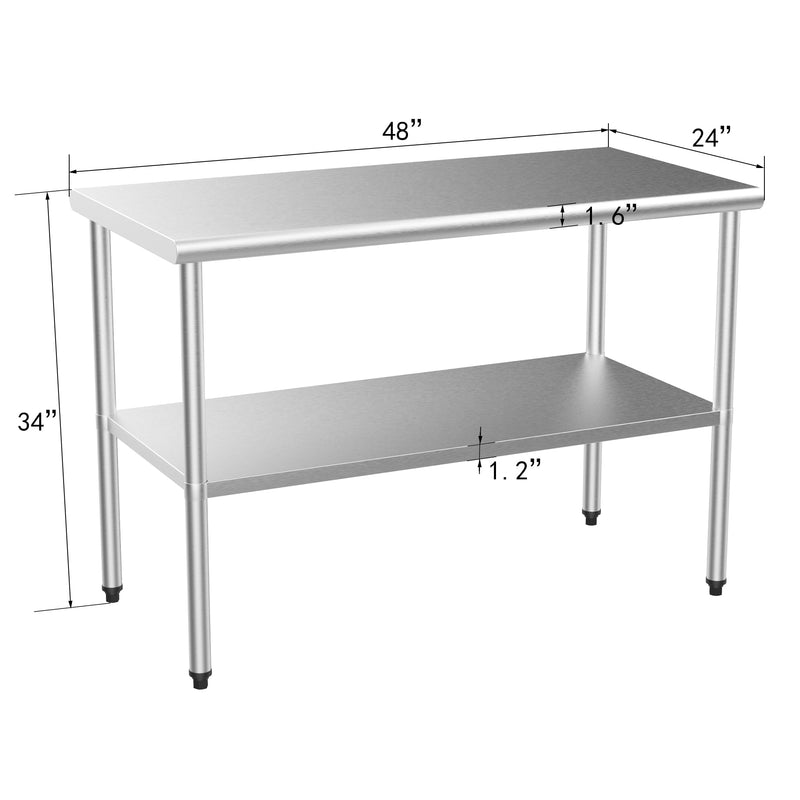 ROVSUN 48 x 24 Inch Stainless Steel Table with Undershelf