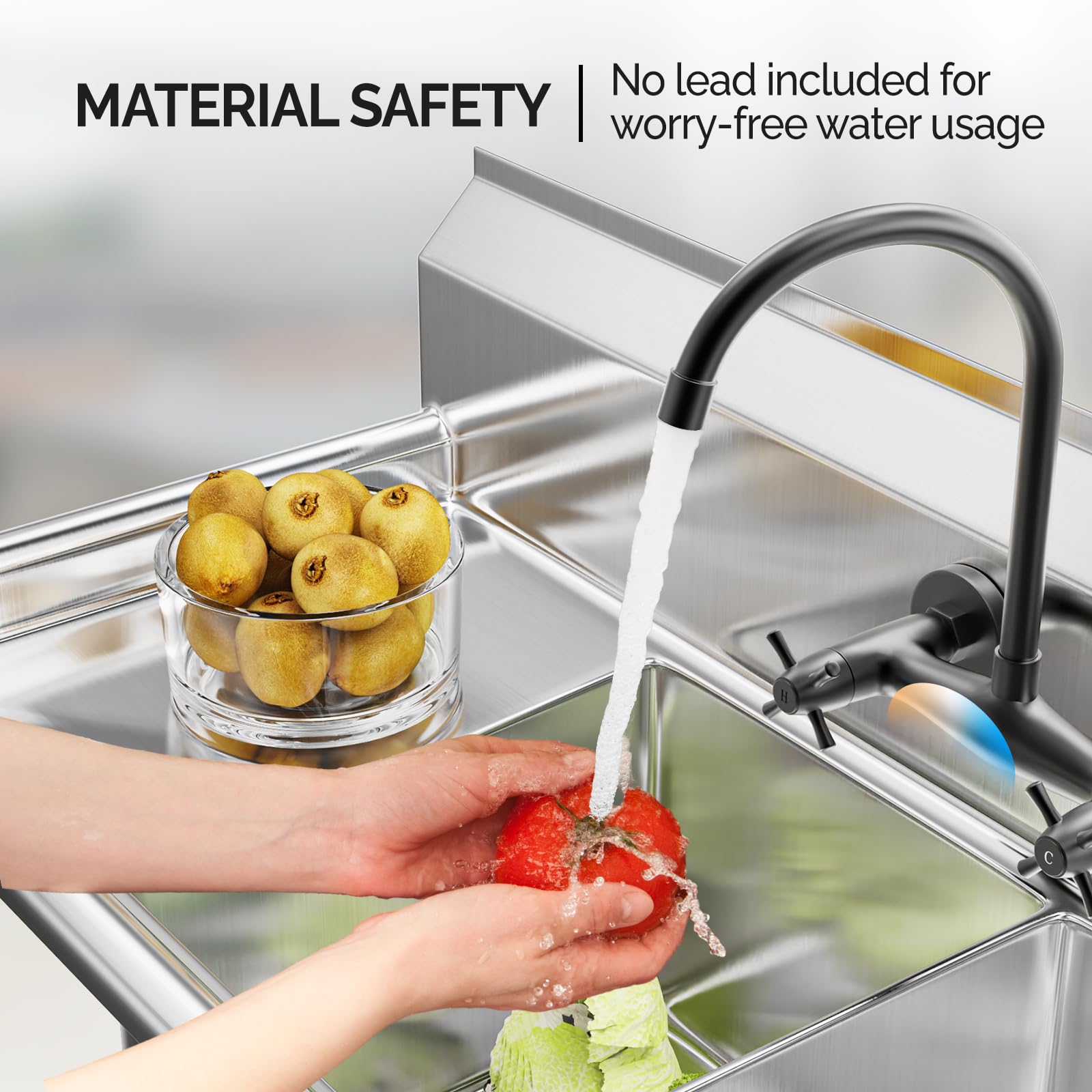 ROVSUN 44" x 20" 3 Compartment 304 Stainless Steel Sink with Left Side Drainboard