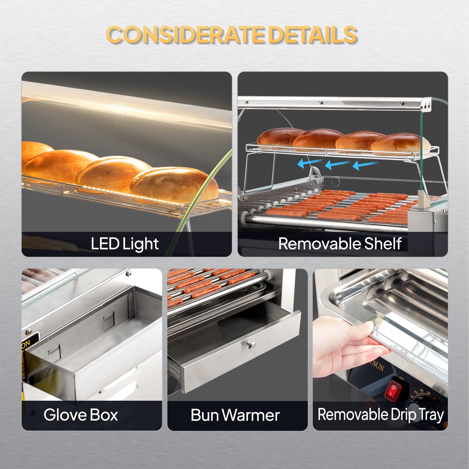 ROVSUN 30 Hot Dog Roller Grill with Bun Warmer