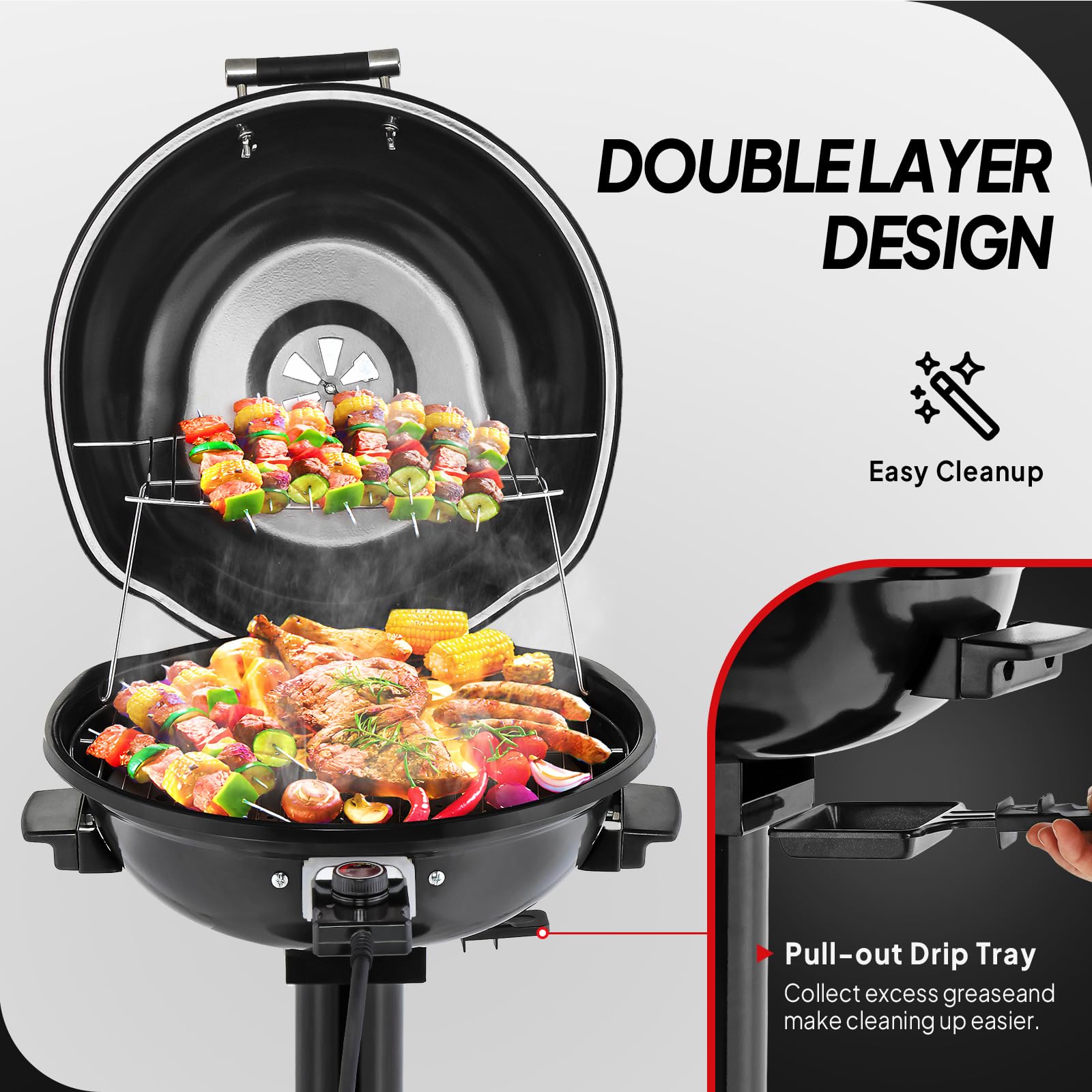 ROVSUN 1,600W Vertical Electric Grill with Cover Black