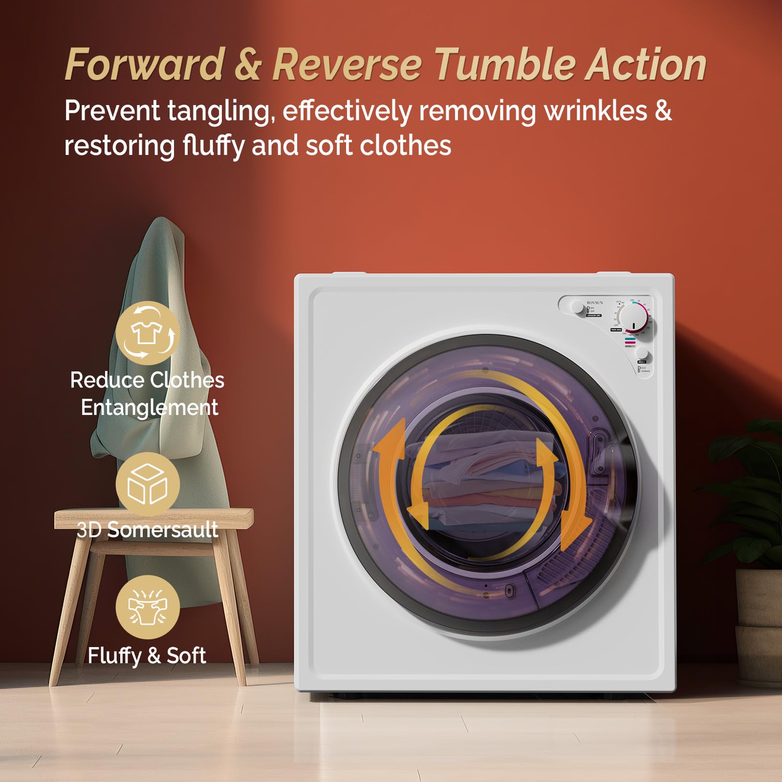 ROVSUN 2.6 Cu.Ft. 1,400W 110V Tumble Clothes Dryer with Classic Knob Control