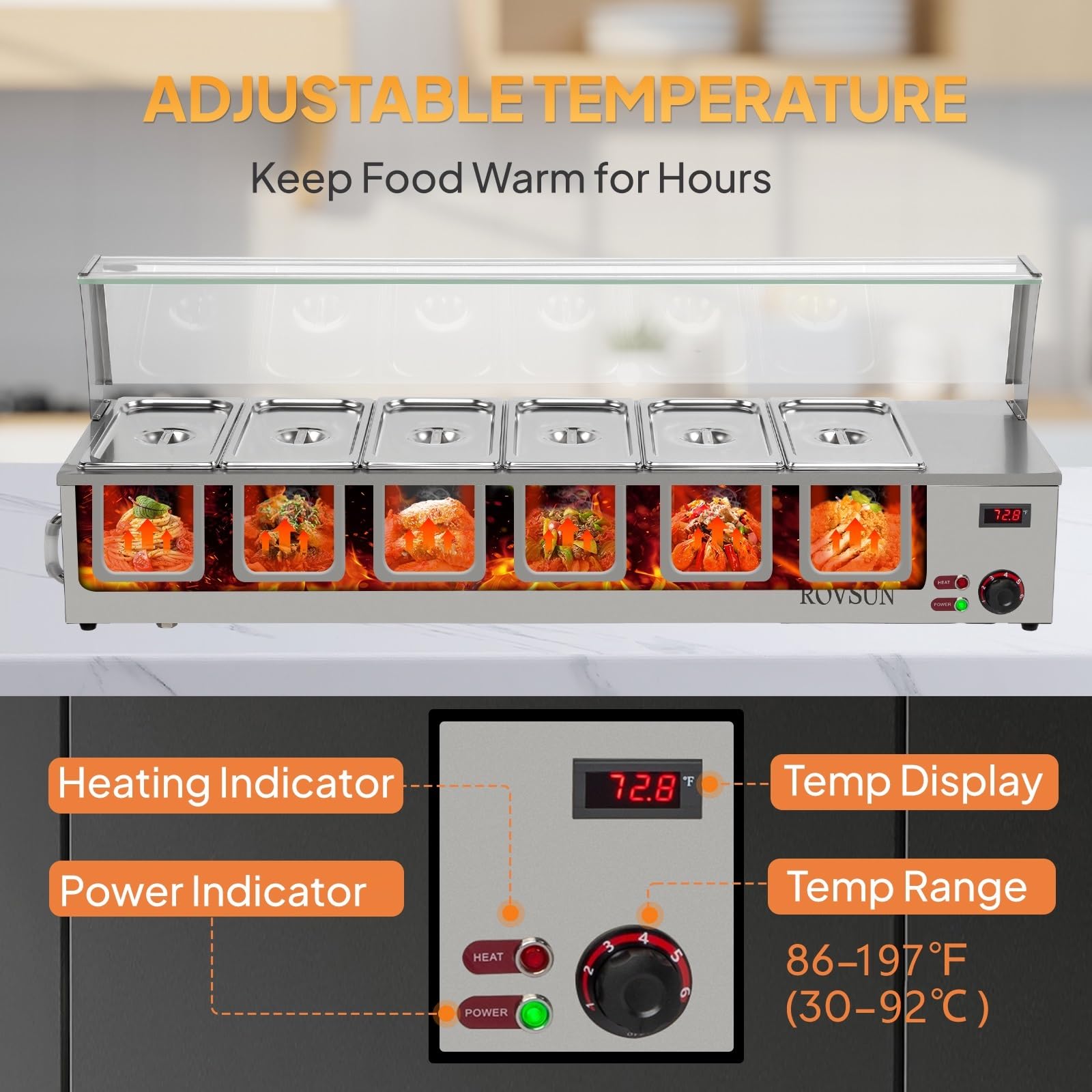ROVSUN 48 QT 1500W 110V 6-Pan Electric Steam Table Food Warmer Countertop
