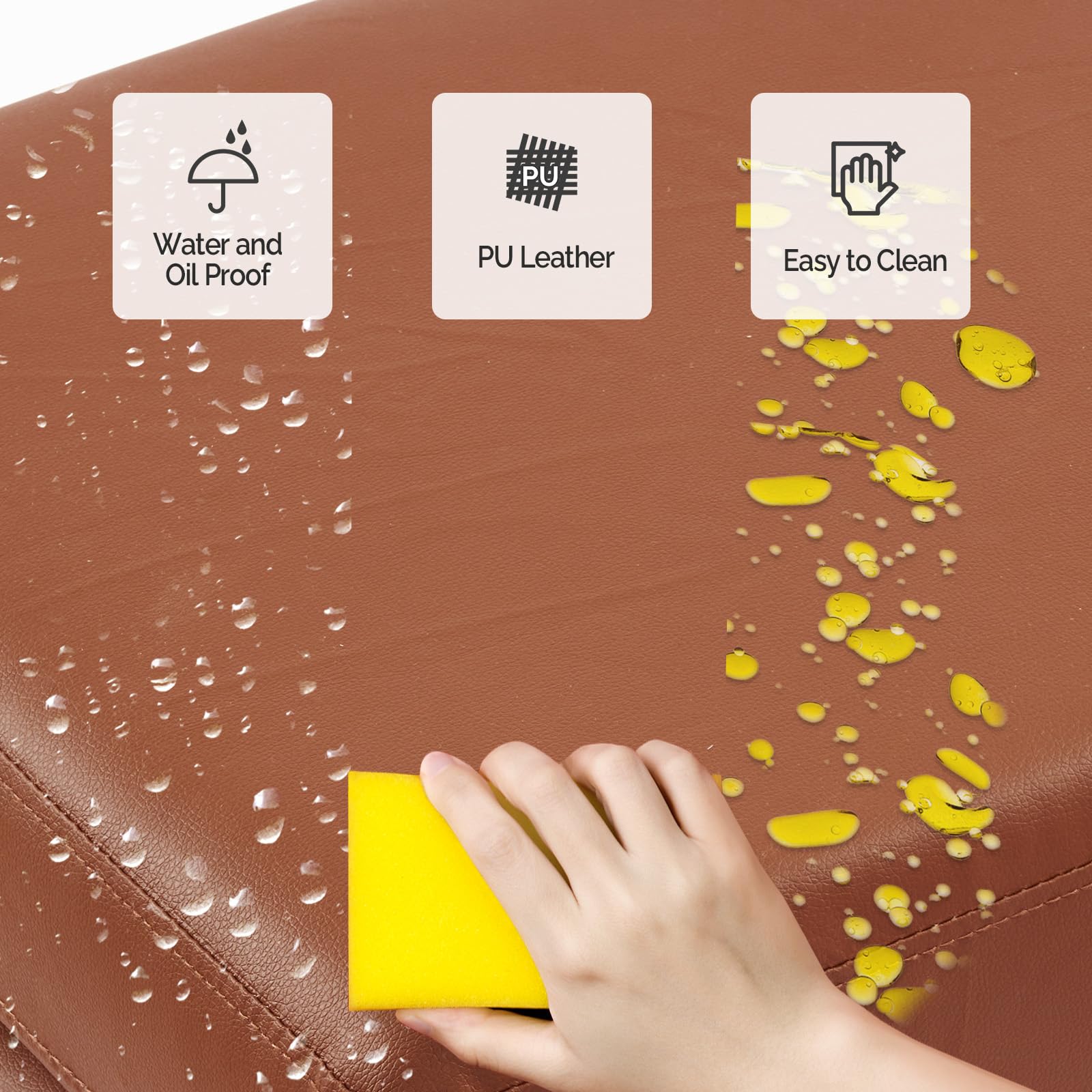 59.5" Waiting Chair Bench Seating Faux Leather Cognac