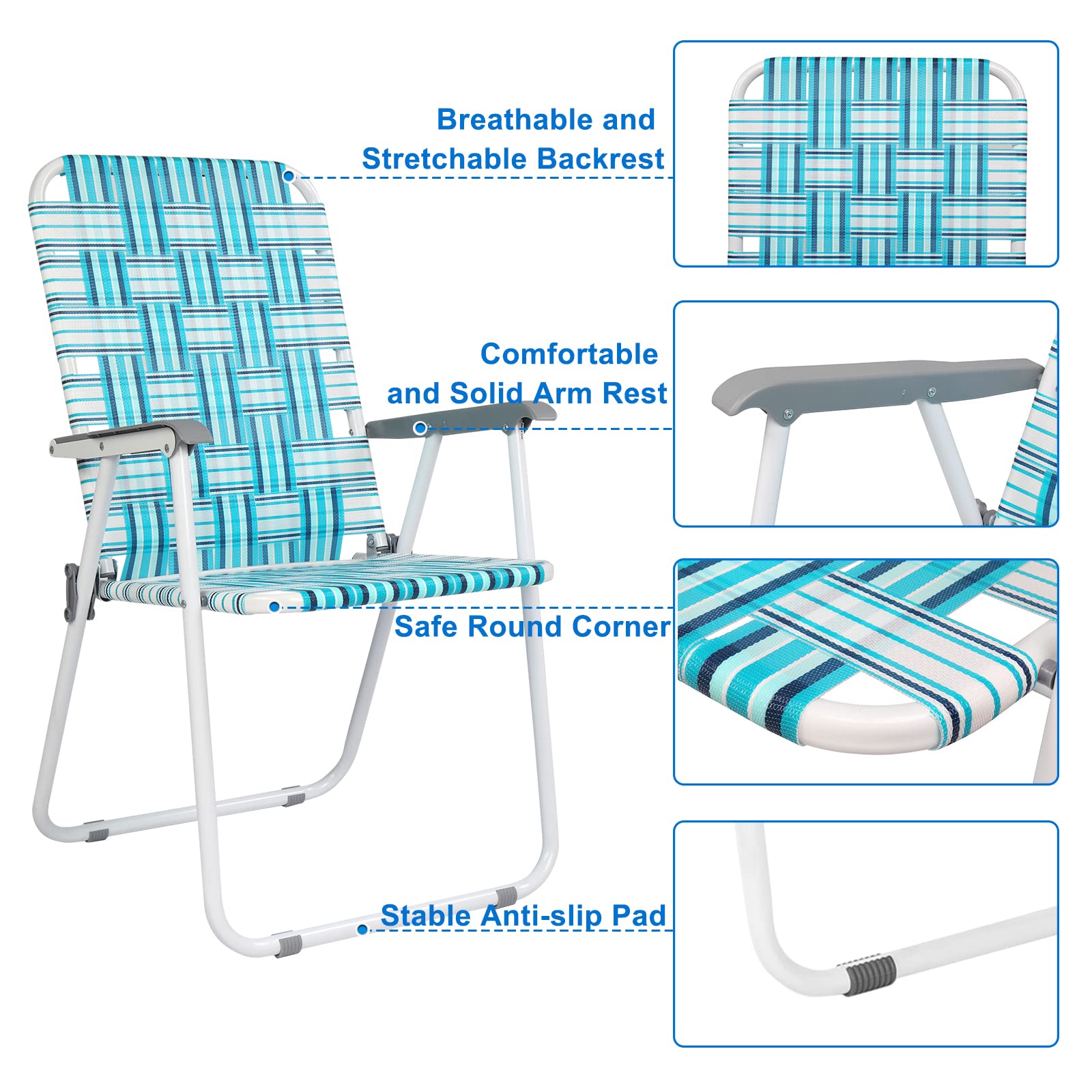Portable Outdoor Folding Camping Beach Chair Set White & Blue