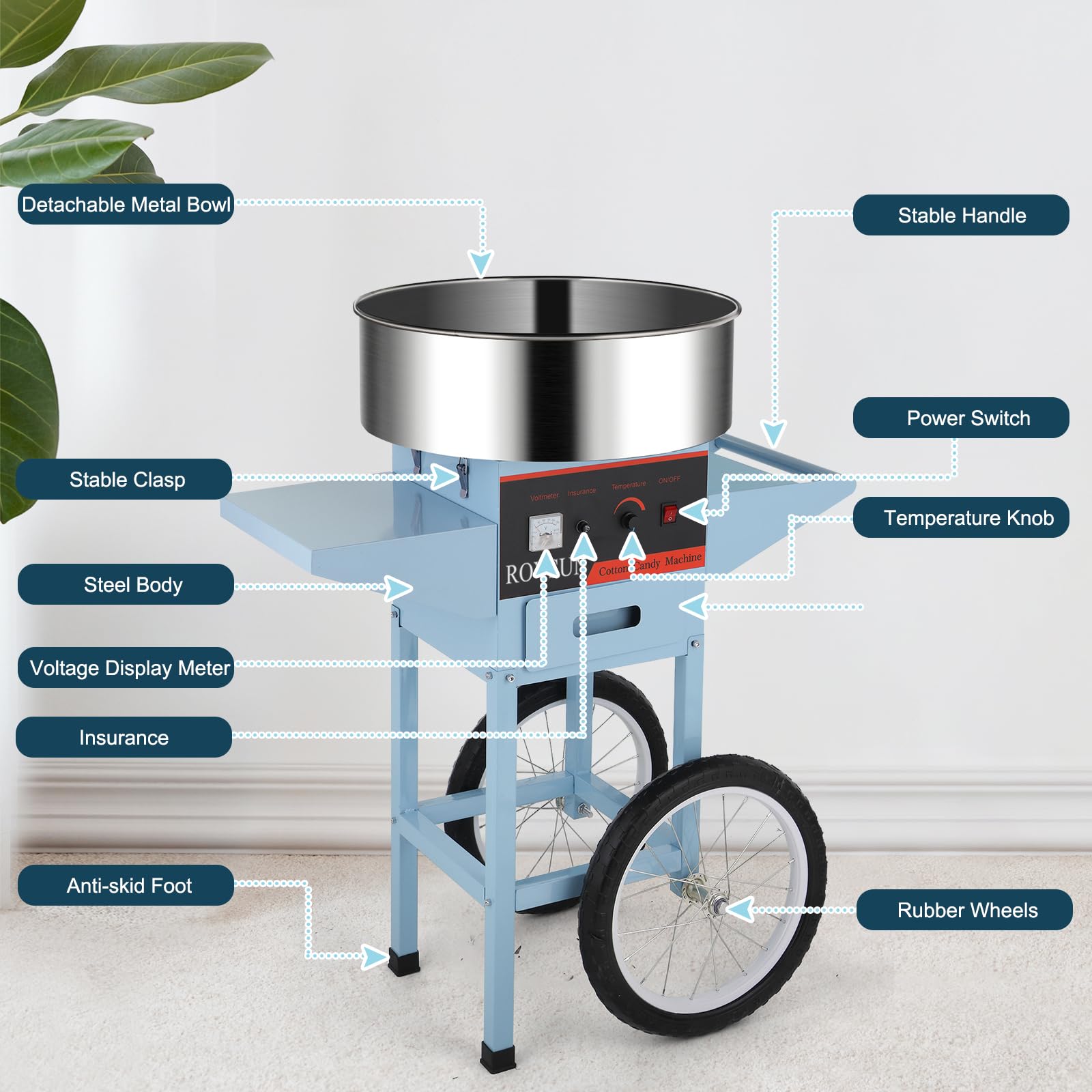 ROVSUN 21" Cotton Candy Machine with Cart Blue