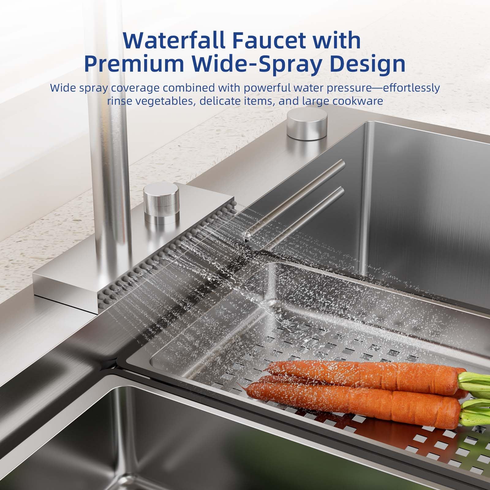 ROVSUN 33" x 22" Drop-in Waterfall Kitchen Sink with Left Drain Silver