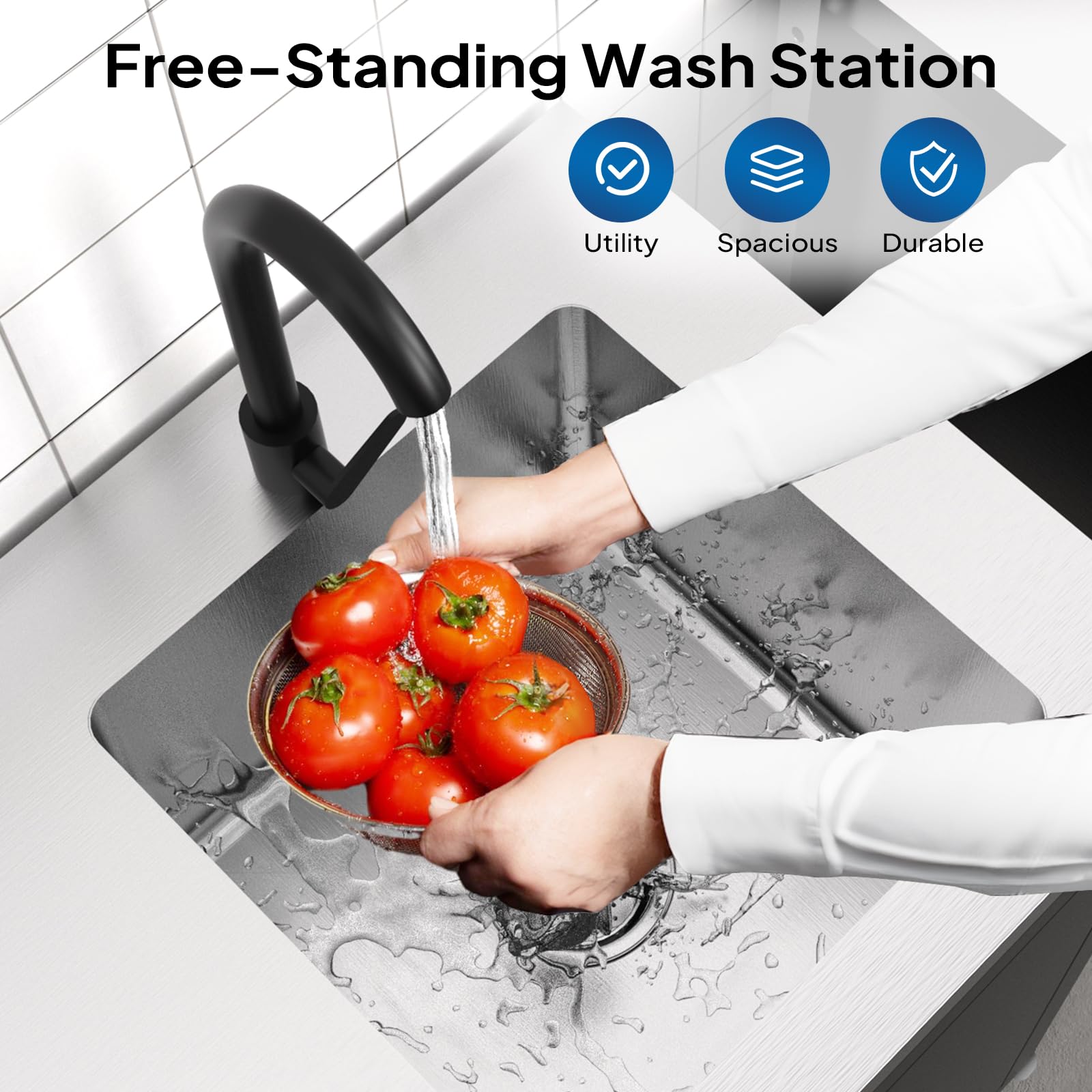 ROVSUN 35" x 20" Stainless Steel Utility Sink with Cabinet