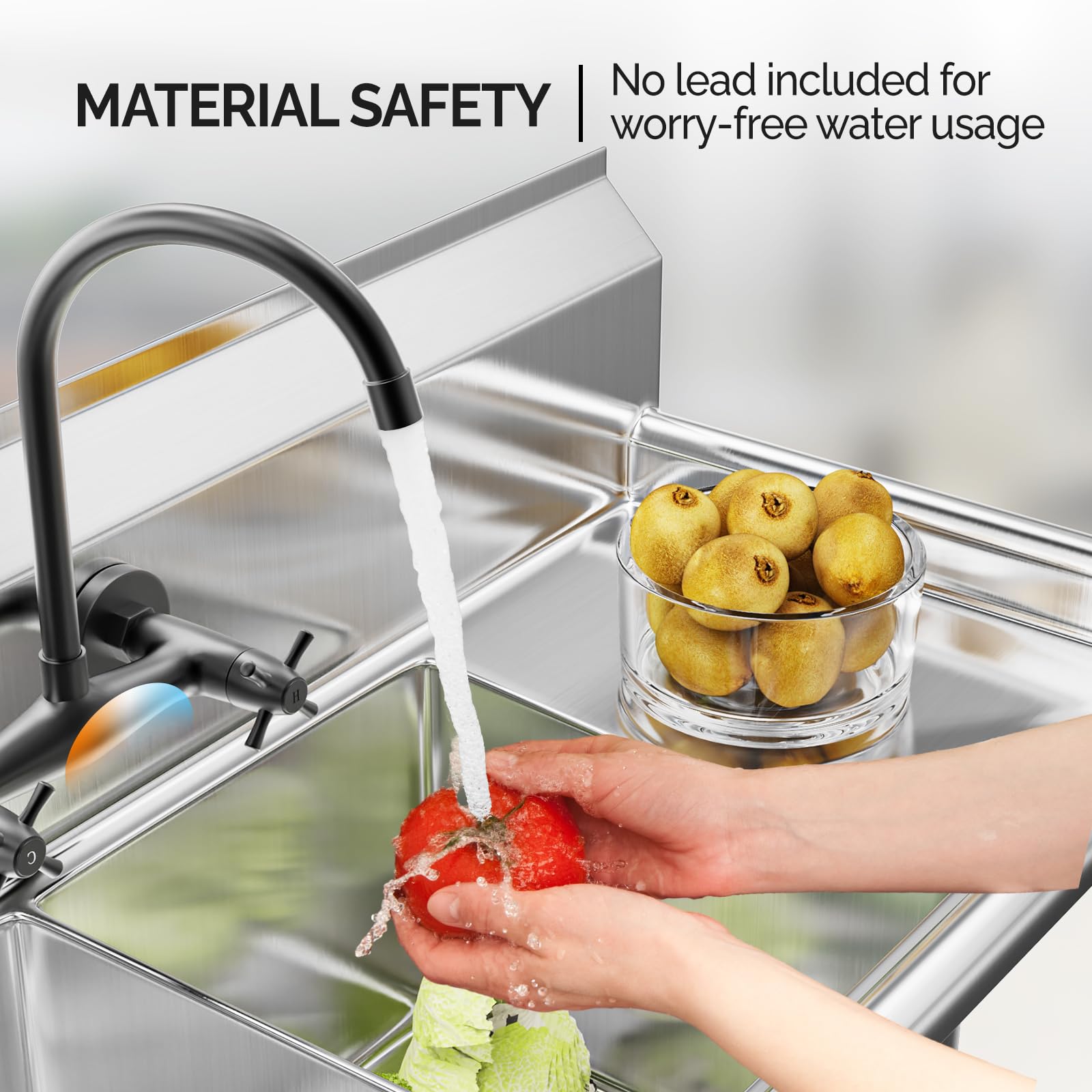 ROVSUN 44" x 20" 3 Compartment 304 Stainless Steel Sink with Right Side Drainboard