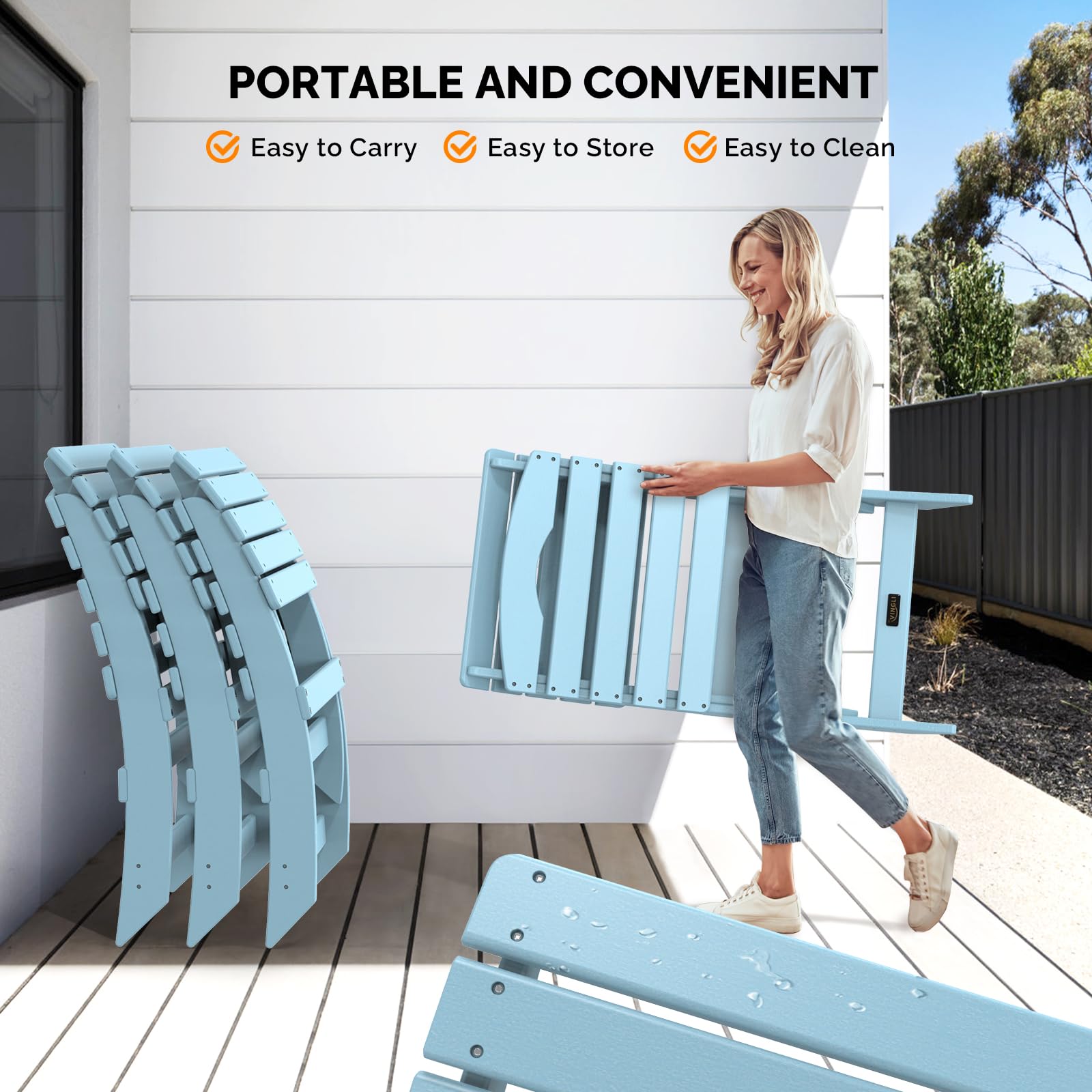 Portable Plastic Folding HDPE Adirondack Chair Blue