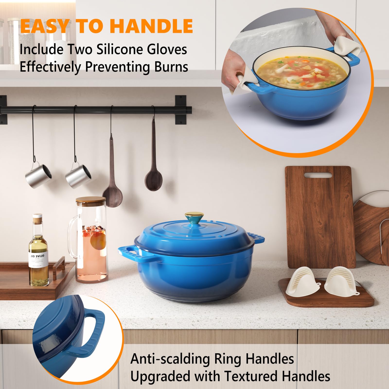 ROVSUN 6 QT Enameled Cast Iron Round Dutch Oven Blue