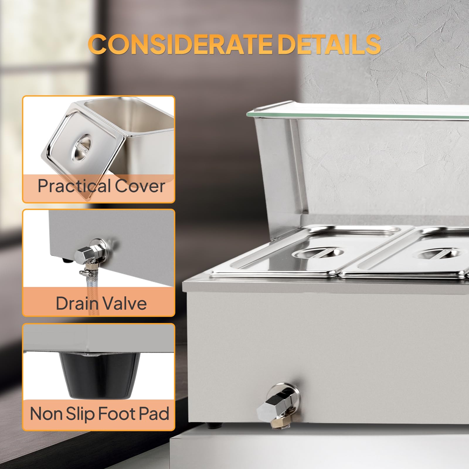 ROVSUN 48 QT 1500W 110V 6-Pan Electric Steam Table Food Warmer Countertop