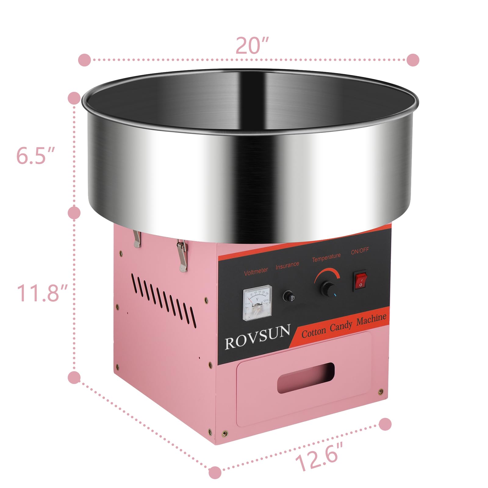 ROVSUN 21" 980W 110V Cotton Candy Machine with Bowl Pink