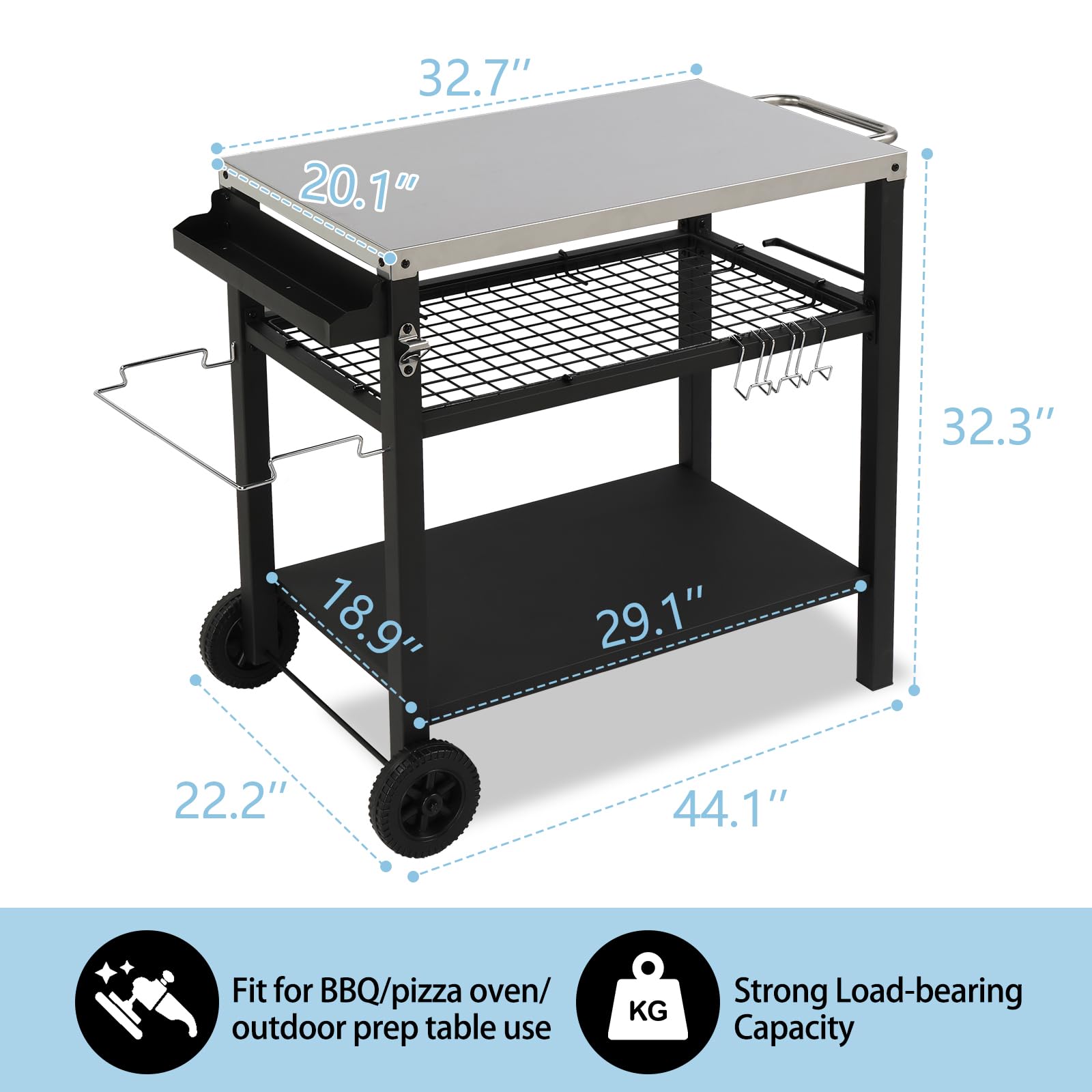 ROVSUN 44" Outdoor Grill Cart with Mesh Racks Silver