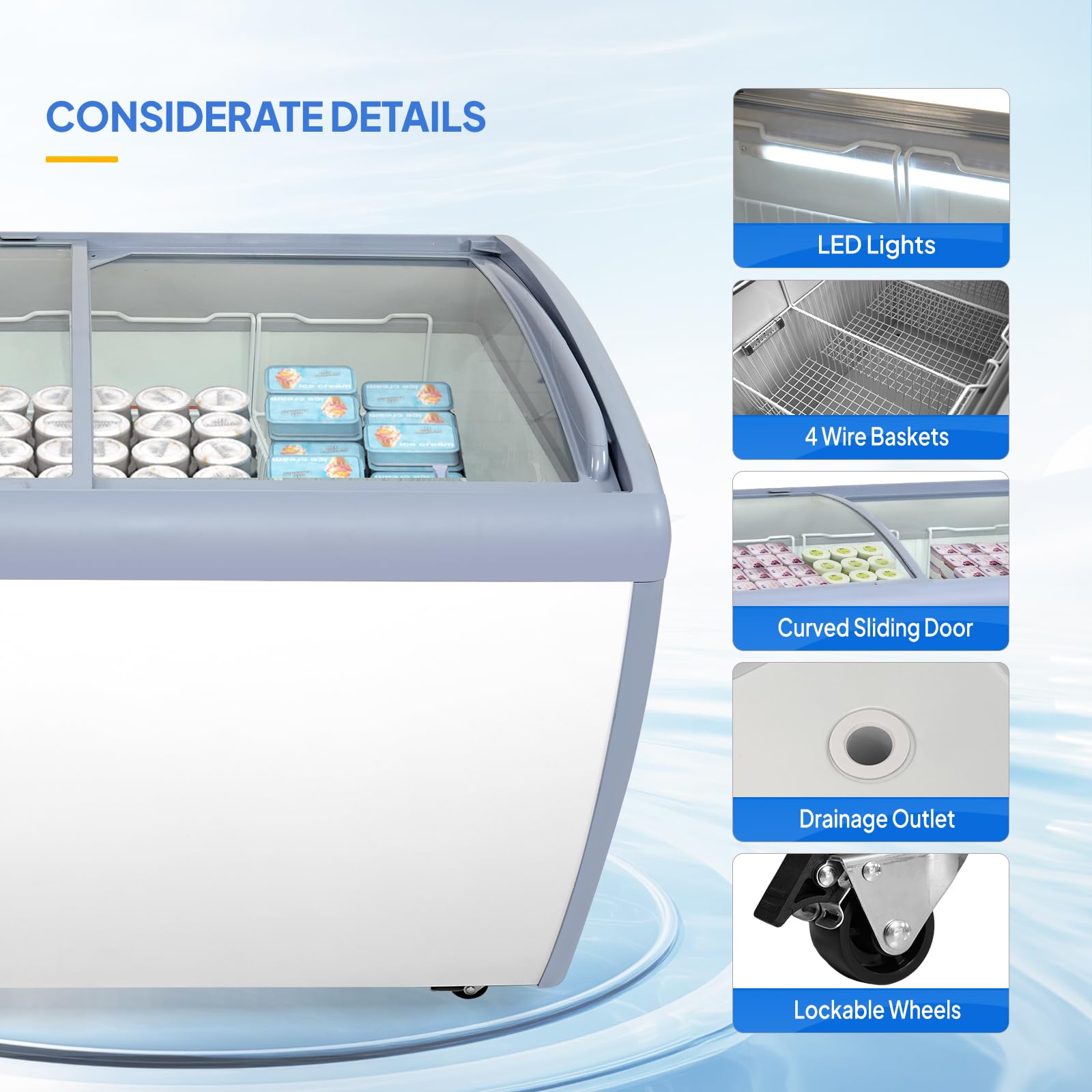 ROVSUN 50" 12.7 Cu.Ft. 260W 110V Commercial Ice Cream Freezer