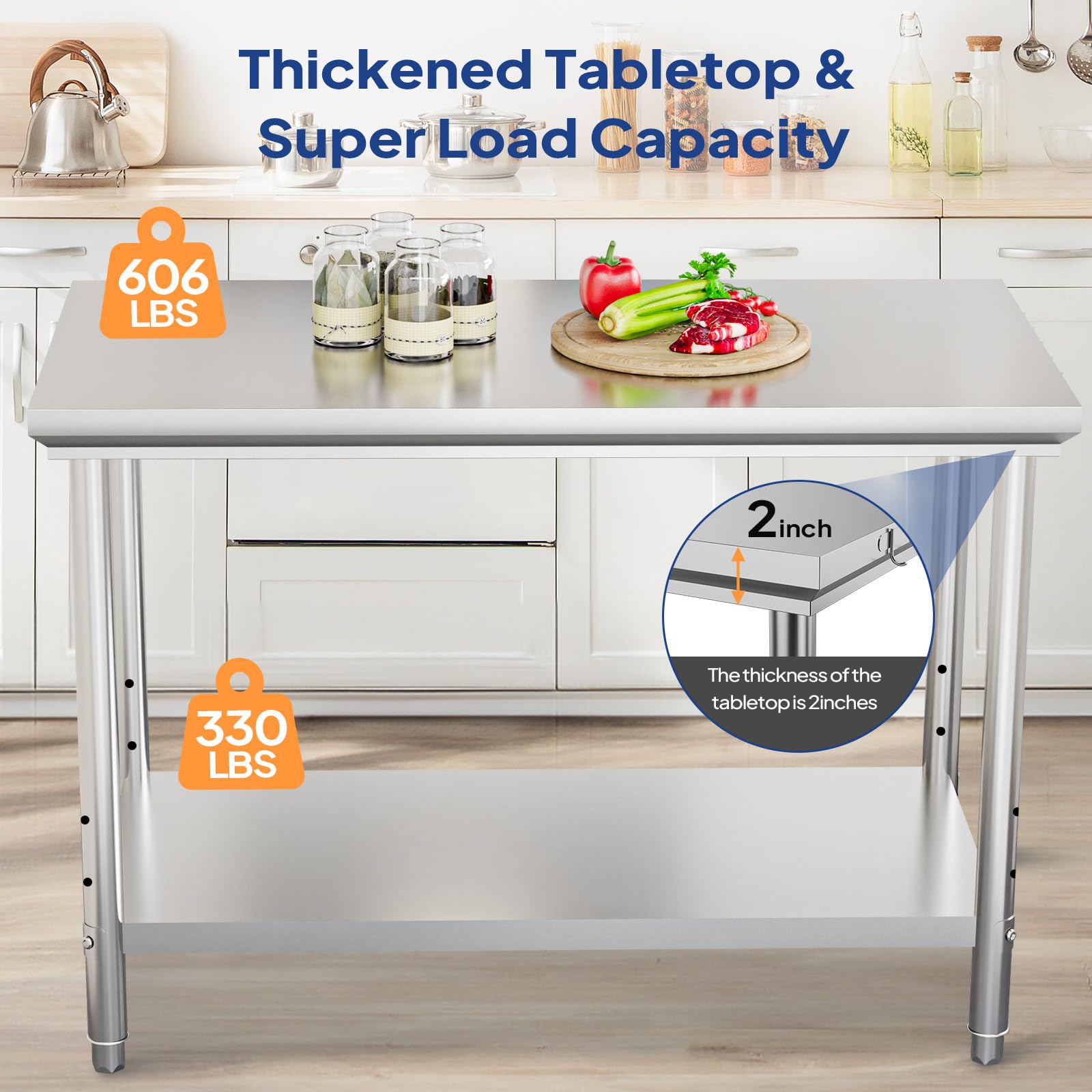 ROVSUN 48" x 24" Stainless Steel Table with Hooks & Undershelf