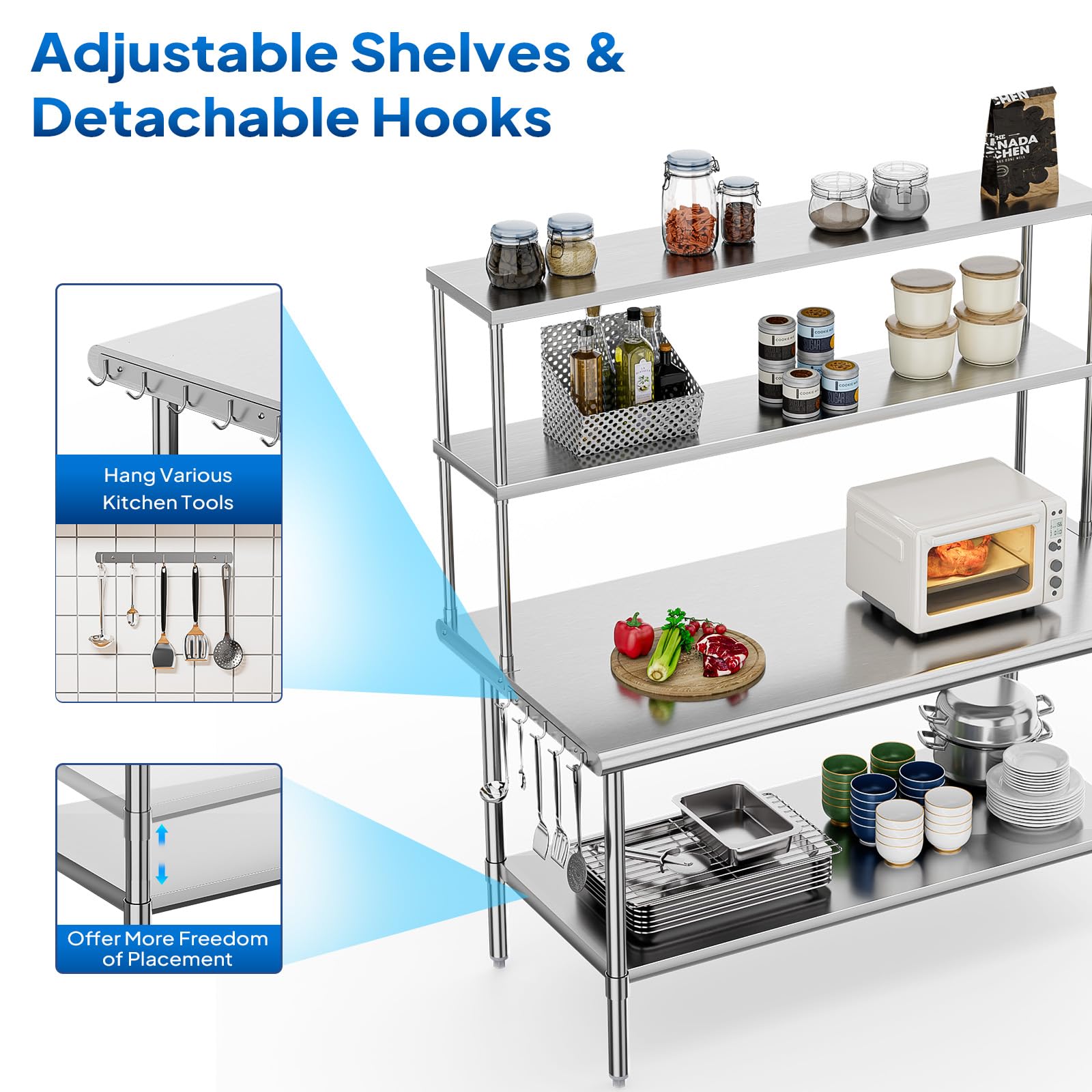 ROVSUN 60" X 30" Stainless Steel Table with Overshelves