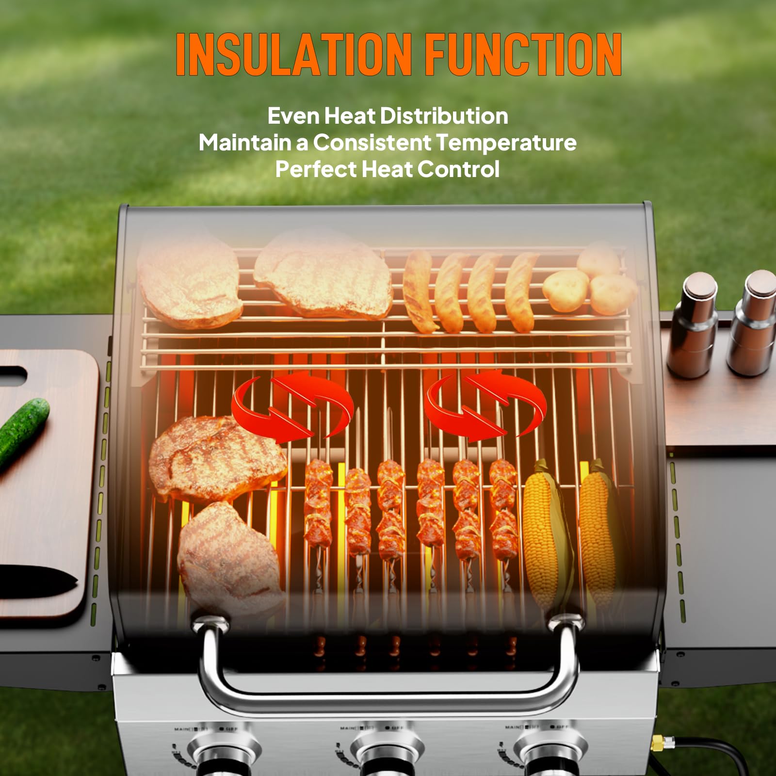 ROVSUN 3-Burner 36,000 BTU Propane Grill with Foldable Side Tables & Wheels