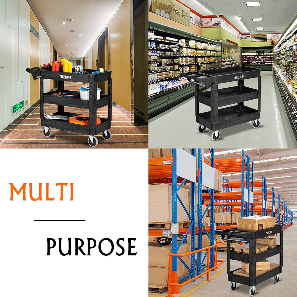 3-Tier 40" x 17" 550 lb. Capacity Plastic Utility Cart with Wheels Black