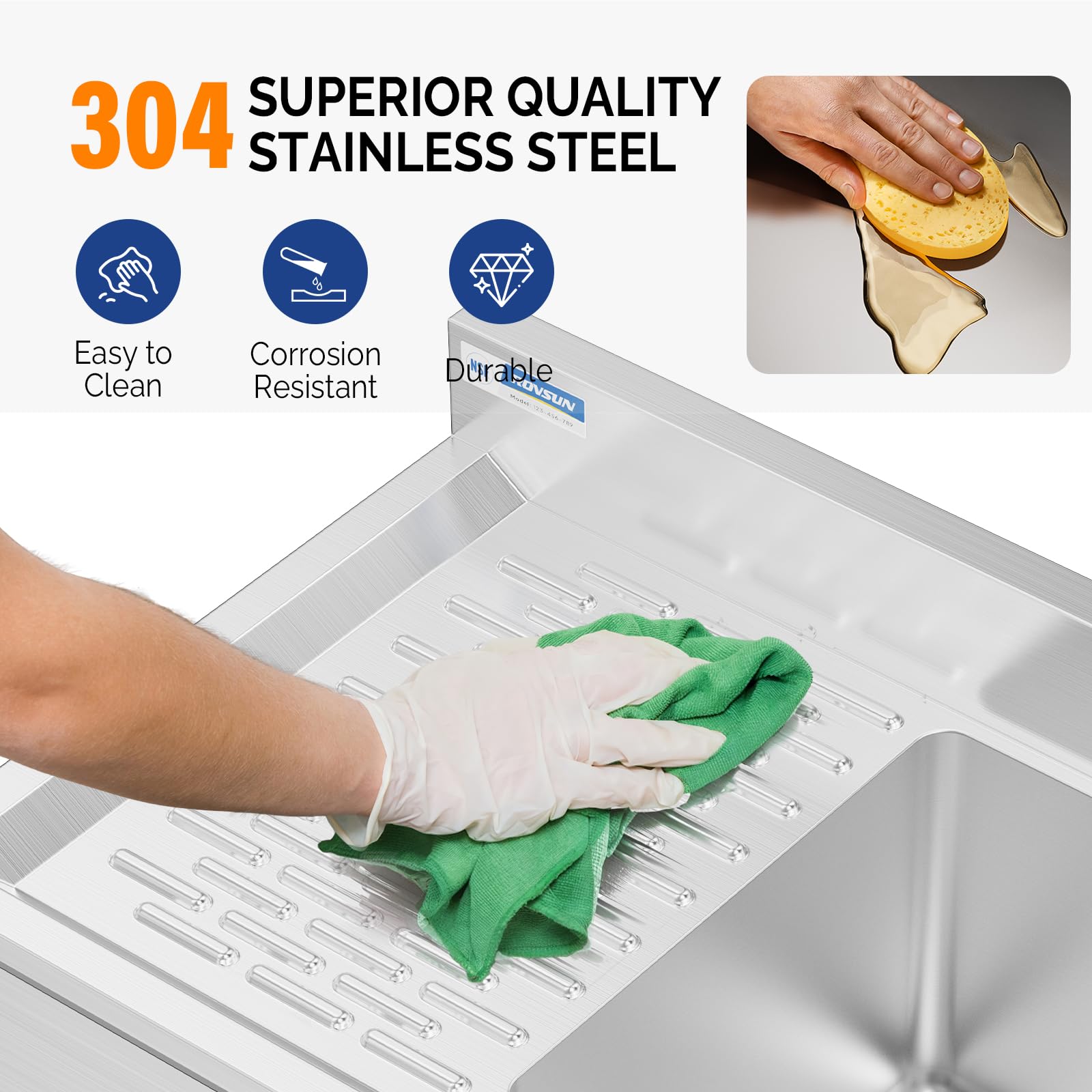 ROVSUN 24" x 18" 1 Bowl Underbar Hand Sink with Faucet & Left Drainboard