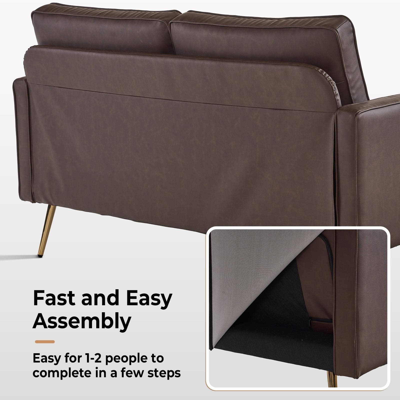 56" 2 Seater Waiting Sofa with Deep Seat PU Leather Dark Brown