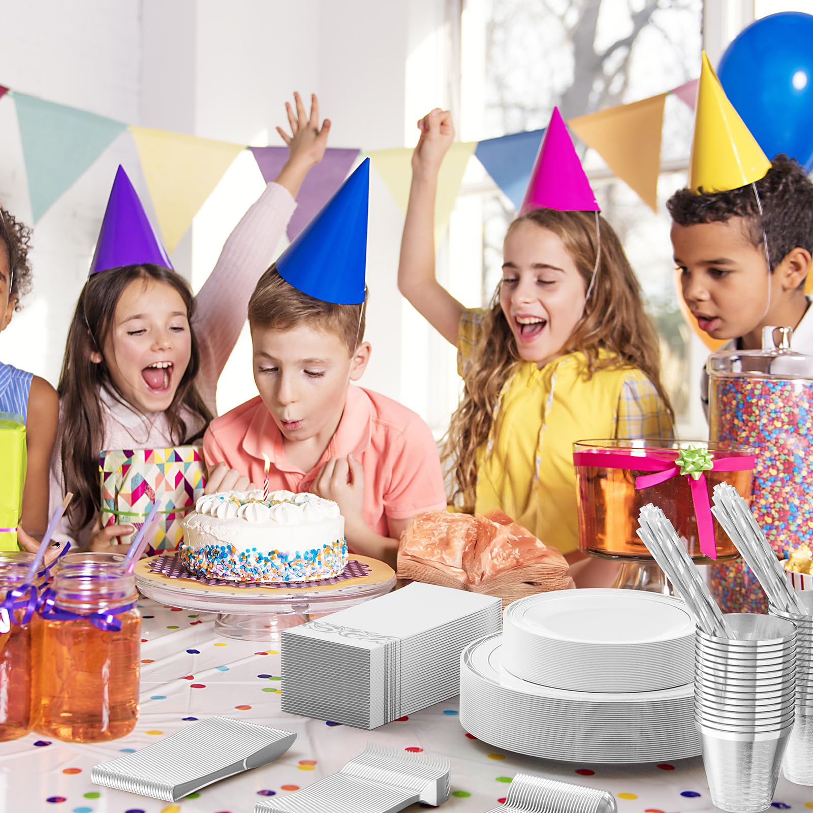 ROVSUN 800 Pieces Silver Disposable Plastic Dinnerware Set for 100 Guests