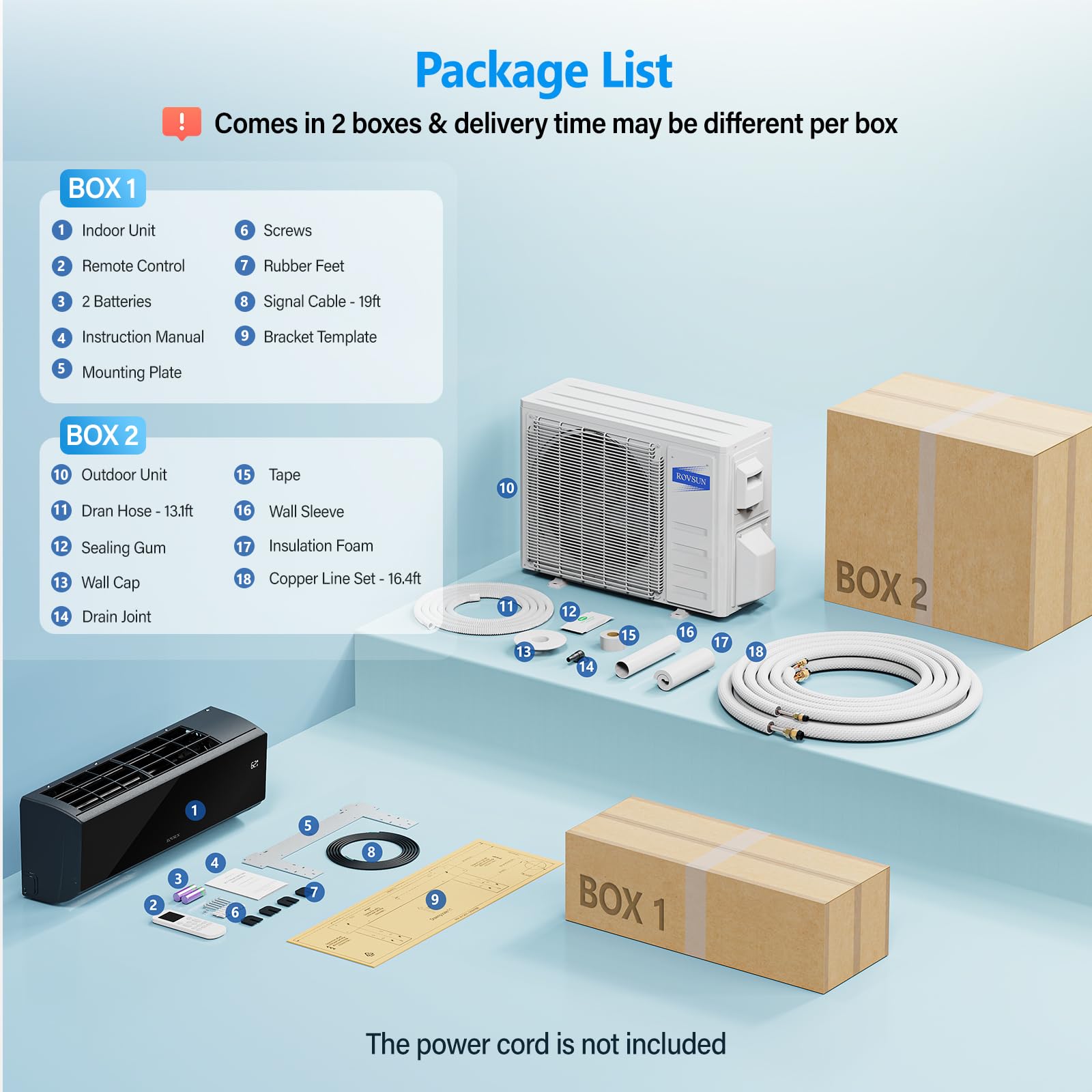 ROVSUN 12,000 BTU 19 SEER2 115V Split Air Conditioner with Heat Pump Ductless Inverter & Install Kit Black