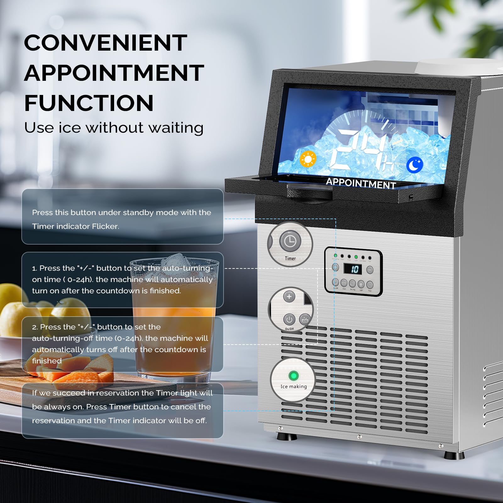 ROVSUN 14" 80 lbs Air Cooled Ice Machine Countertop