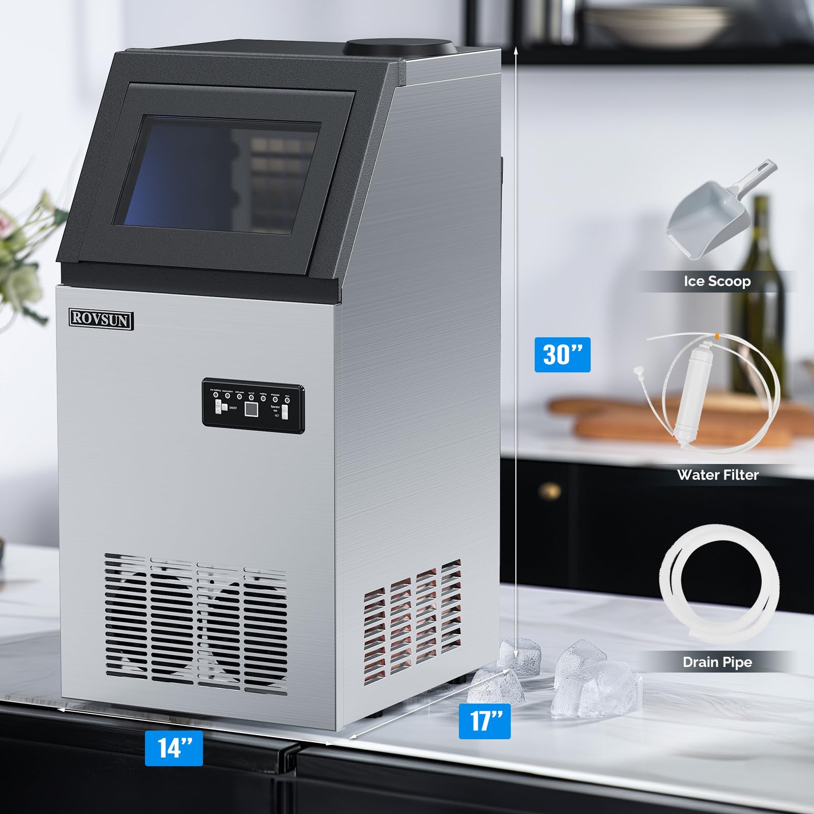 ROVSUN 14" 110 lbs Air Cooled Ice Machine Countertop