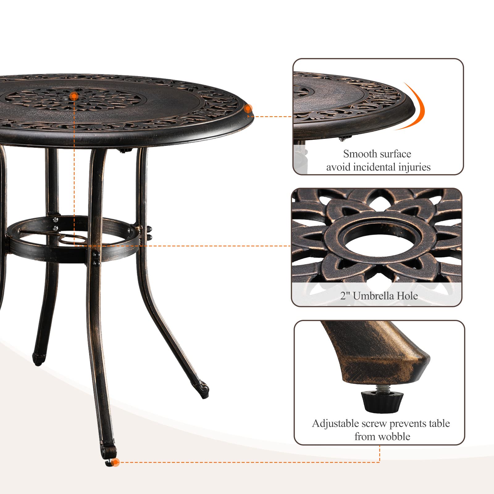 32" Round Outdoor Dining Table with Umbrella Hole Bronze